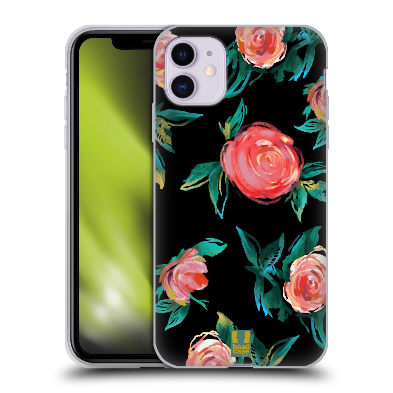 Silikonový obal na mobil Apple Iphone 11 - HEAD CASE - Květy - růže na černém pozadí