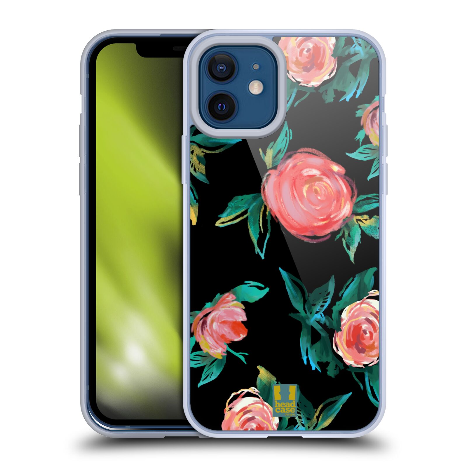 Silikonový obal na mobil Apple iPhone 12 / iPhone 12 Pro - HEAD CASE - Květy - růže na černém pozadí
