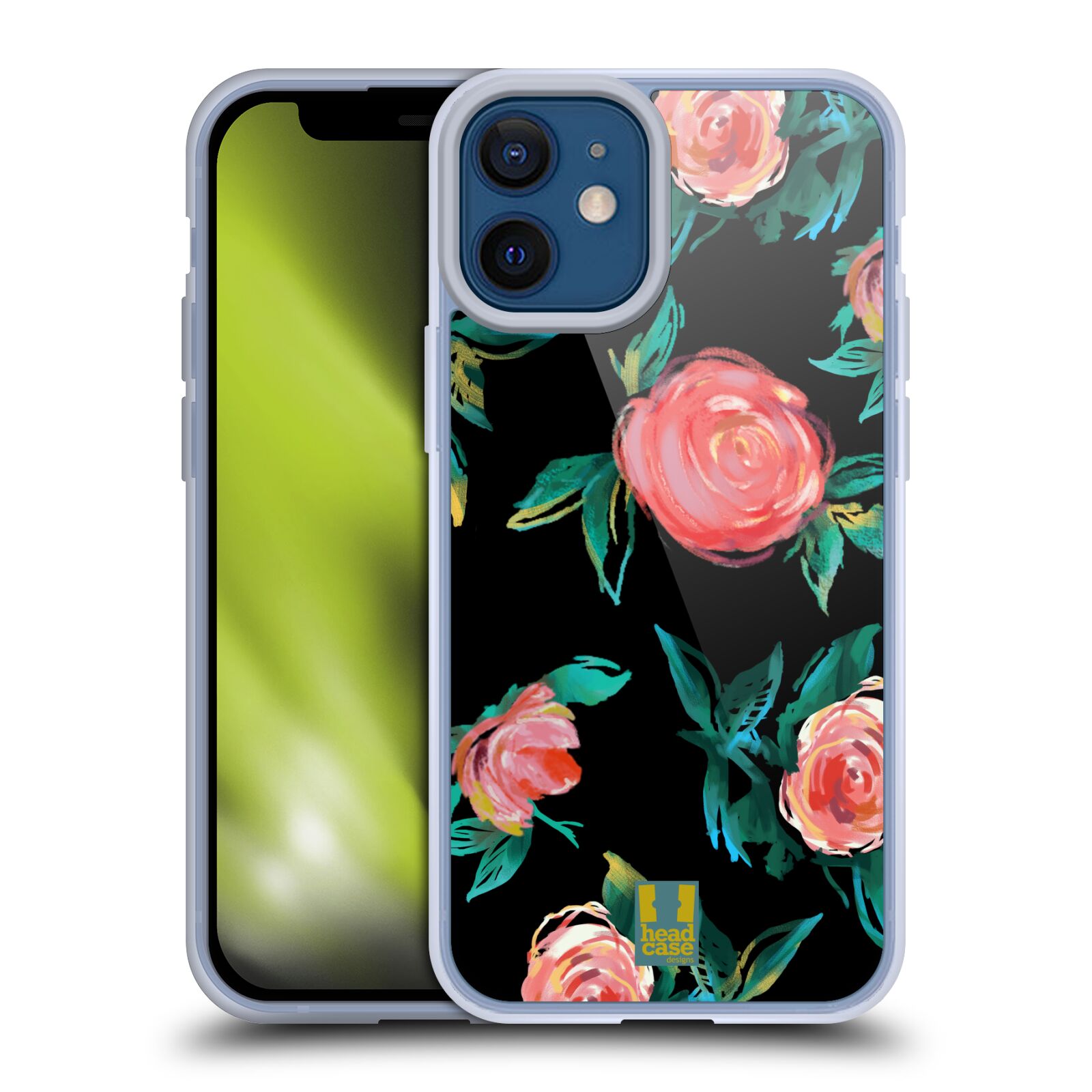 Silikonový obal na mobil Apple iPhone 12 MINI - HEAD CASE - Květy - růže na černém pozadí