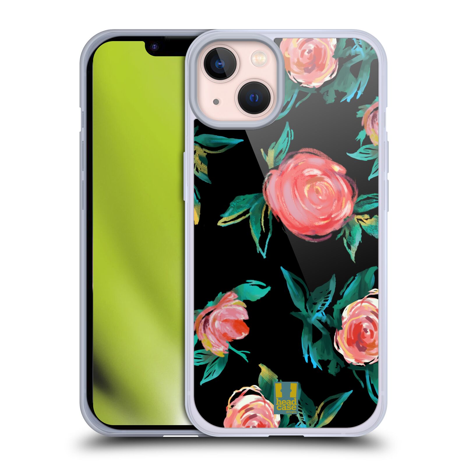 Silikonový obal na mobil Apple iPhone 13 - HEAD CASE - Květy - růže na černém pozadí