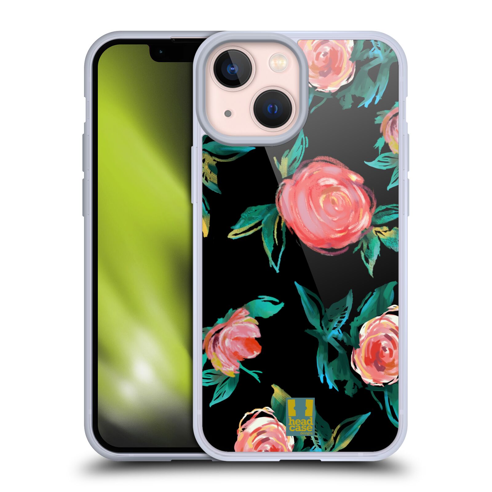 Silikonový obal na mobil Apple iPhone 13 MINI - HEAD CASE - Květy - růže na černém pozadí