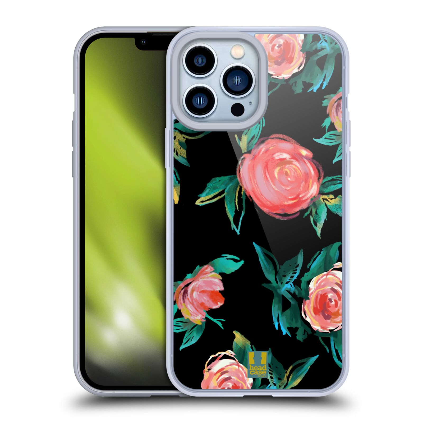 Silikonový obal na mobil Apple iPhone 13 PRO MAX - HEAD CASE - Květy - růže na černém pozadí