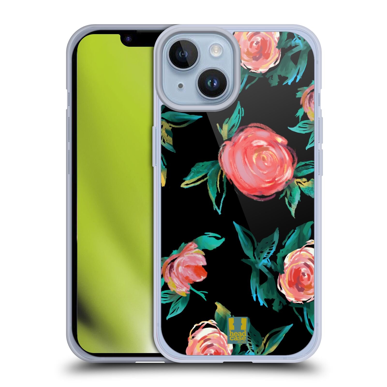 Silikonový obal na mobil Apple iPhone 14 - HEAD CASE - Květy - růže na černém pozadí