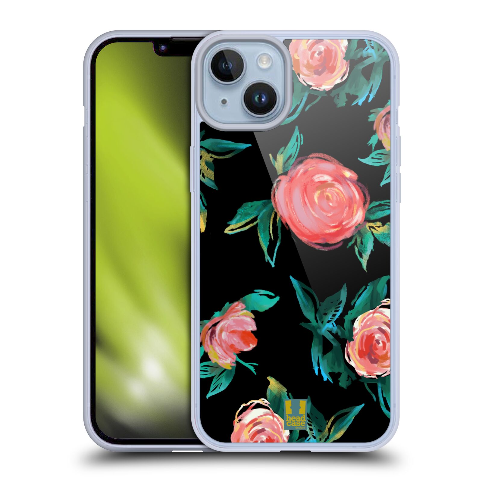 Silikonový obal na mobil Apple iPhone 14 PLUS - HEAD CASE - Květy - růže na černém pozadí