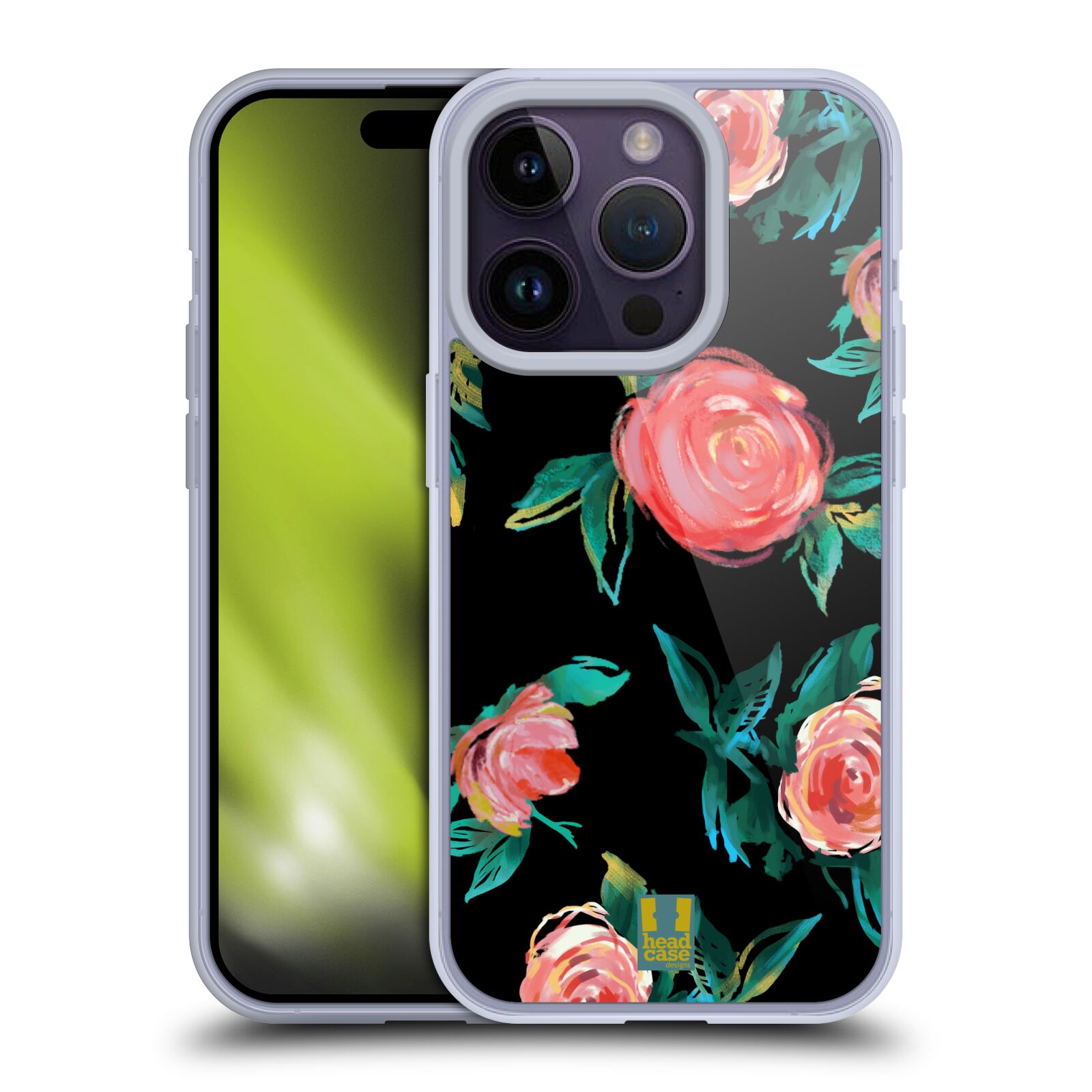 Silikonový obal na mobil Apple iPhone 14 PRO - HEAD CASE - Květy - růže na černém pozadí