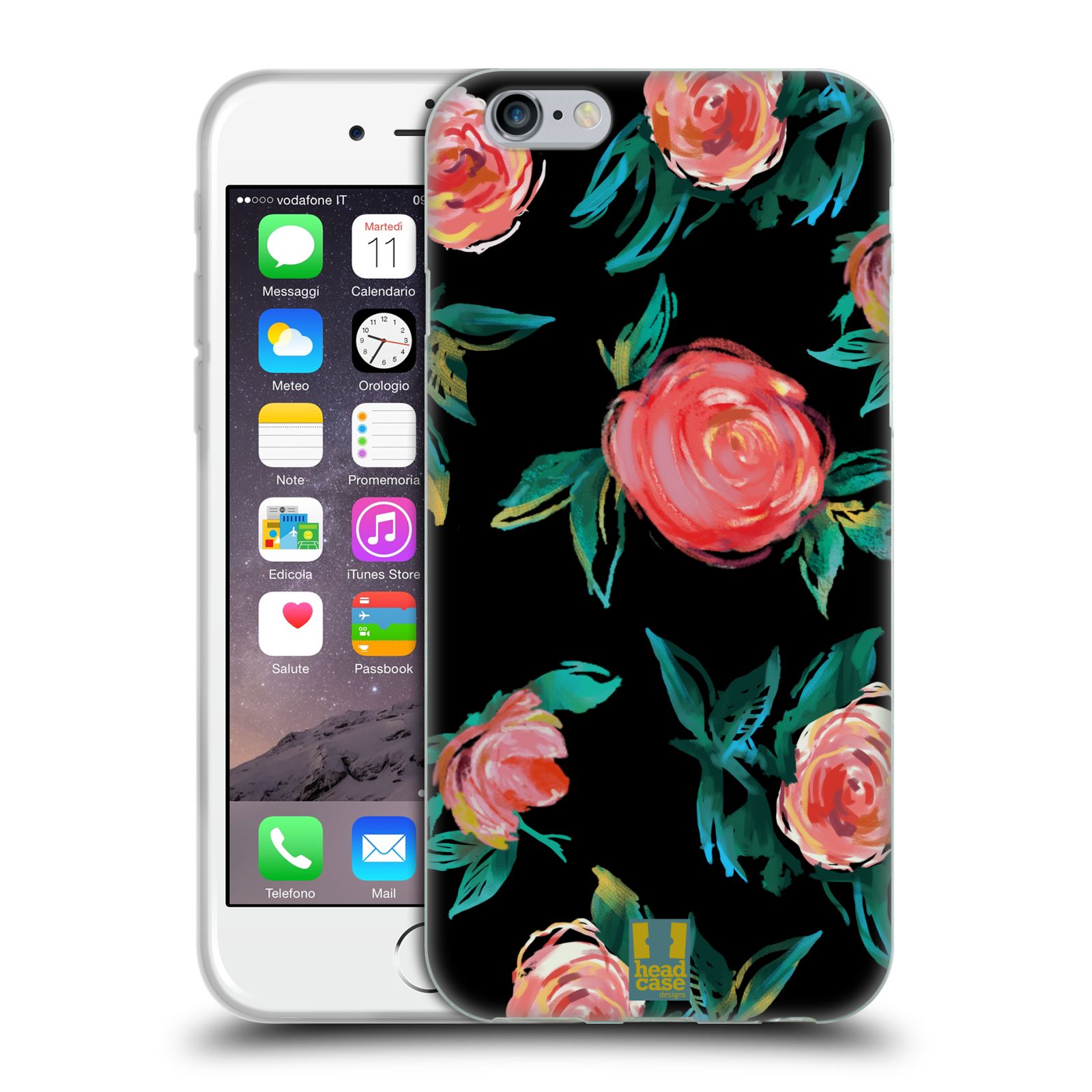 Silikonový obal na mobil Apple Iphone 6/6S  - HEAD CASE - Květy - růže na černém pozadí
