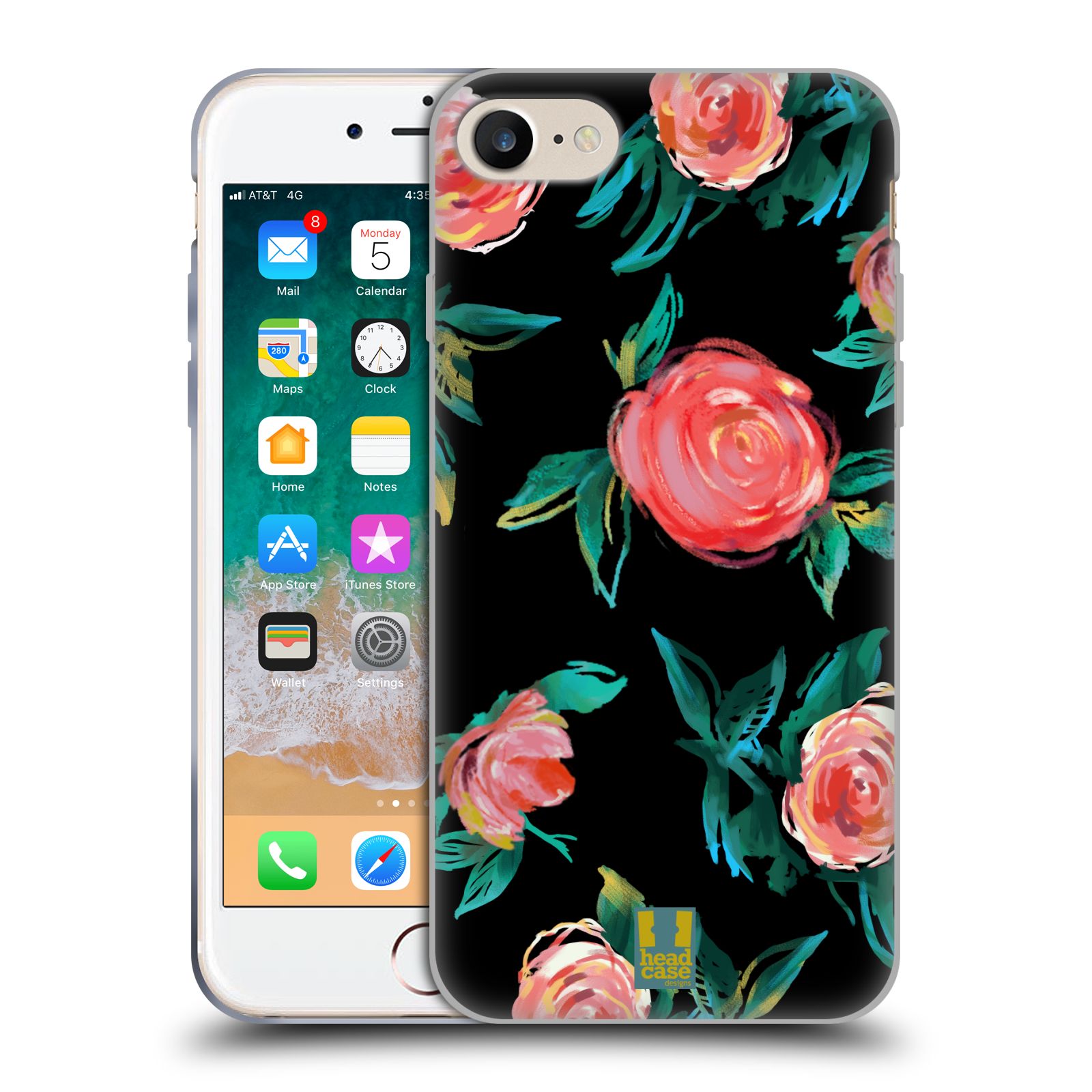 Silikonový obal na mobil Apple Iphone 7/8/SE2020 - HEAD CASE - Květy - růže na černém pozadí