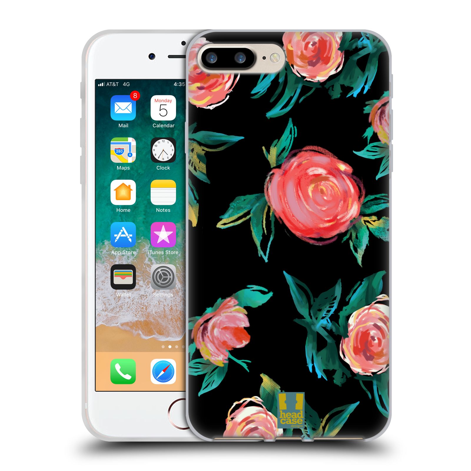 Silikonový obal na mobil Apple Iphone 7+ /  8+ - HEAD CASE - Květy - růže na černém pozadí