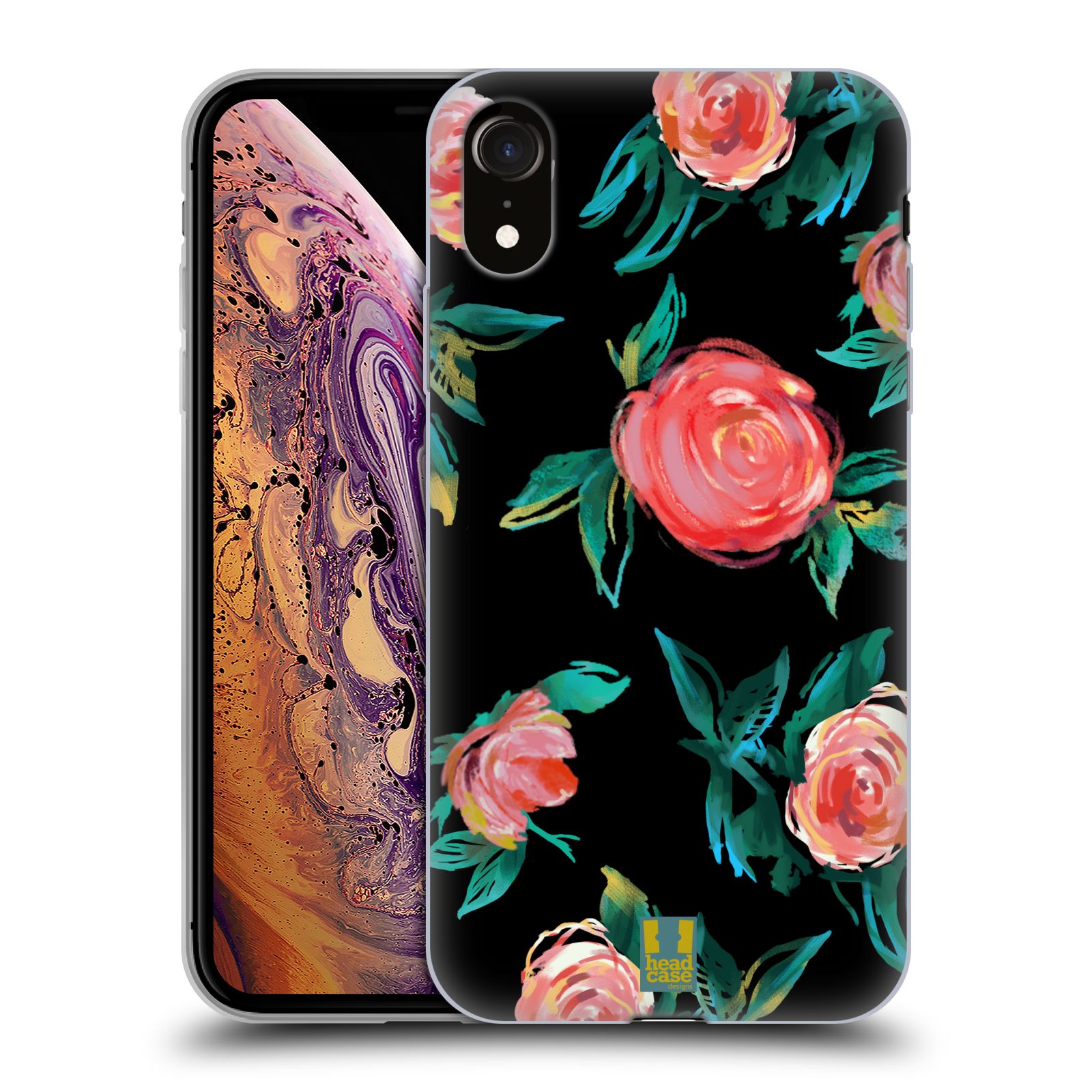 Silikonový obal na mobil Apple Iphone XR - HEAD CASE - Květy - růže na černém pozadí
