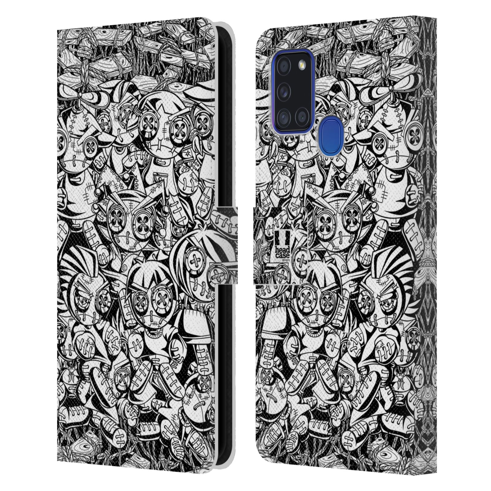 HEAD CASE Flipové pouzdro pro mobil Samsung Galaxy A21s woodoo panenka černobílá