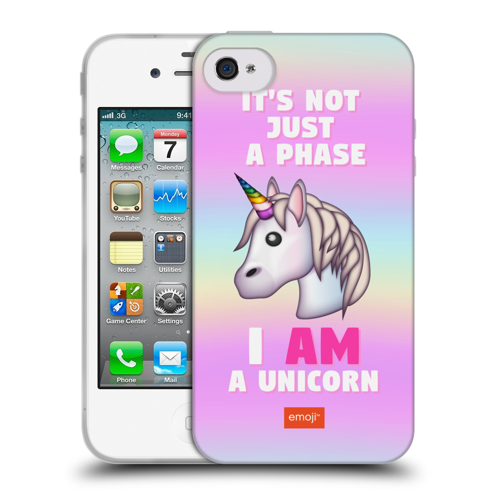 HEAD CASE silikonový obal na mobil Apple Iphone 4/4S smajlíci oficiální kryt EMOJI vzor jednorožec růžová I AM UNICORN