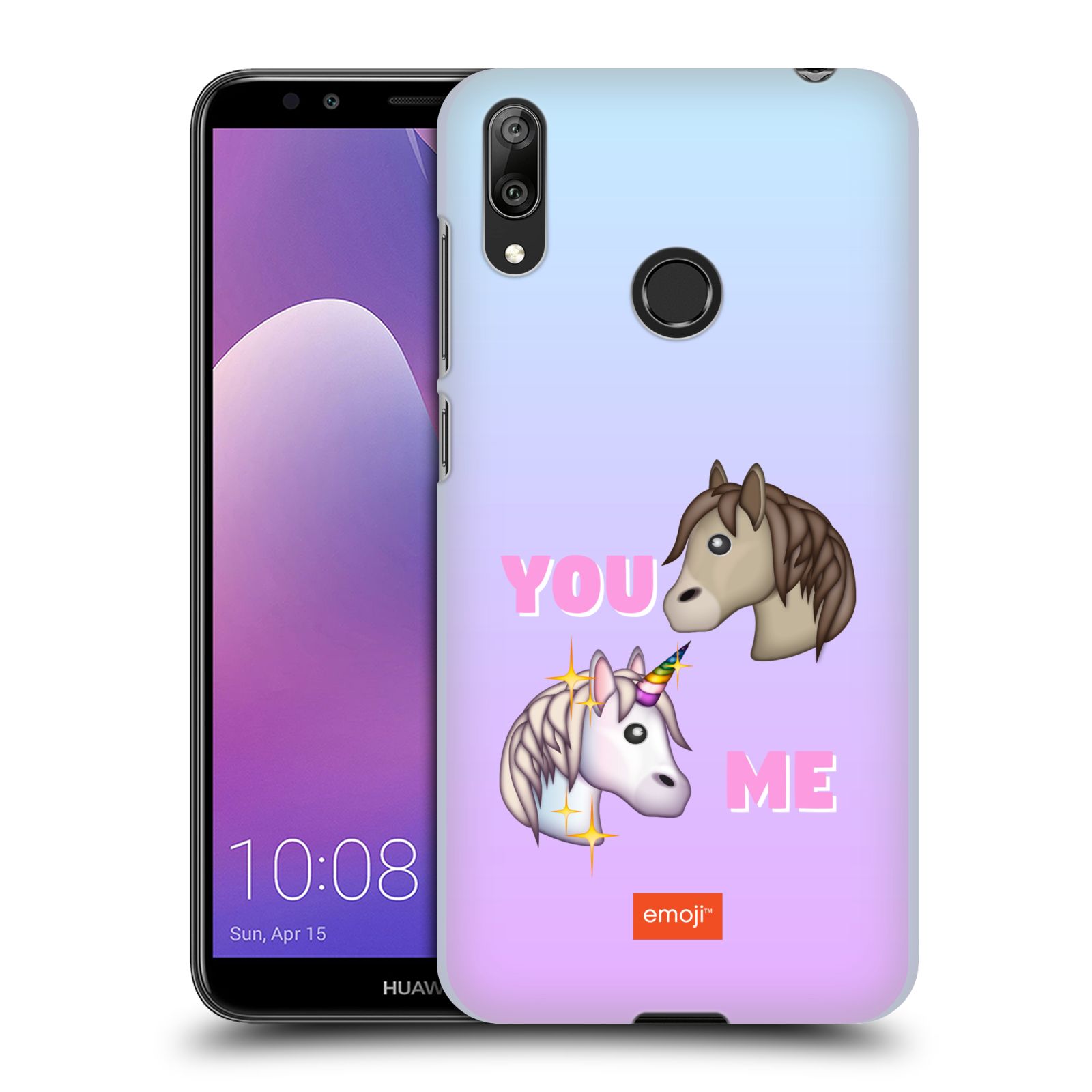 Pouzdro na mobil Huawei Y7 2019 - Head Case - smajlíci oficiální kryt EMOJI vzor dva jednorožci YOU and ME