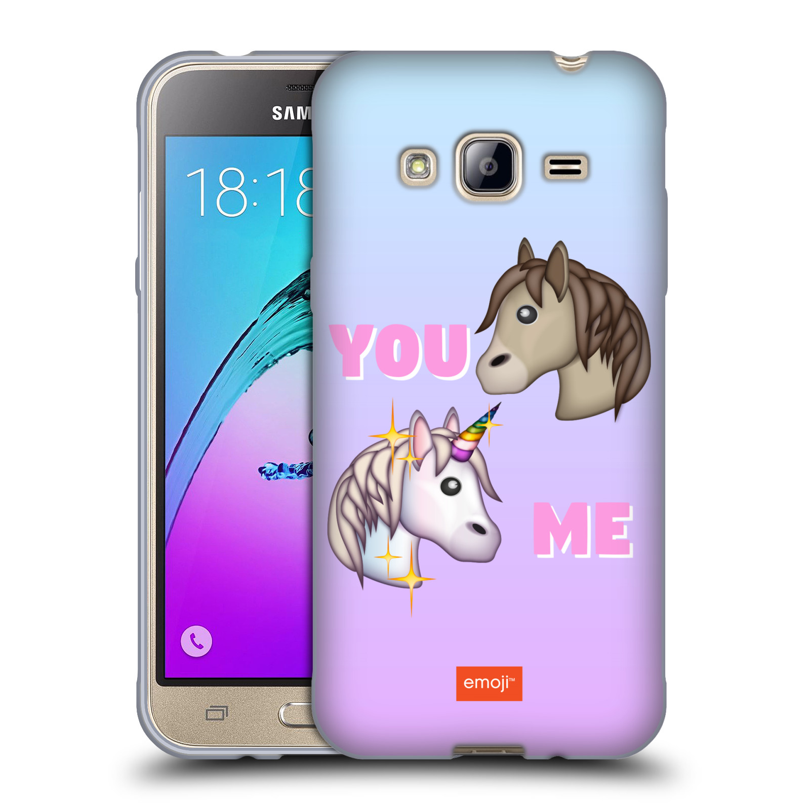 HEAD CASE silikonový obal na mobil Samsung Galaxy J3, J3 2016 smajlíci oficiální kryt EMOJI vzor dva jednorožci YOU and ME