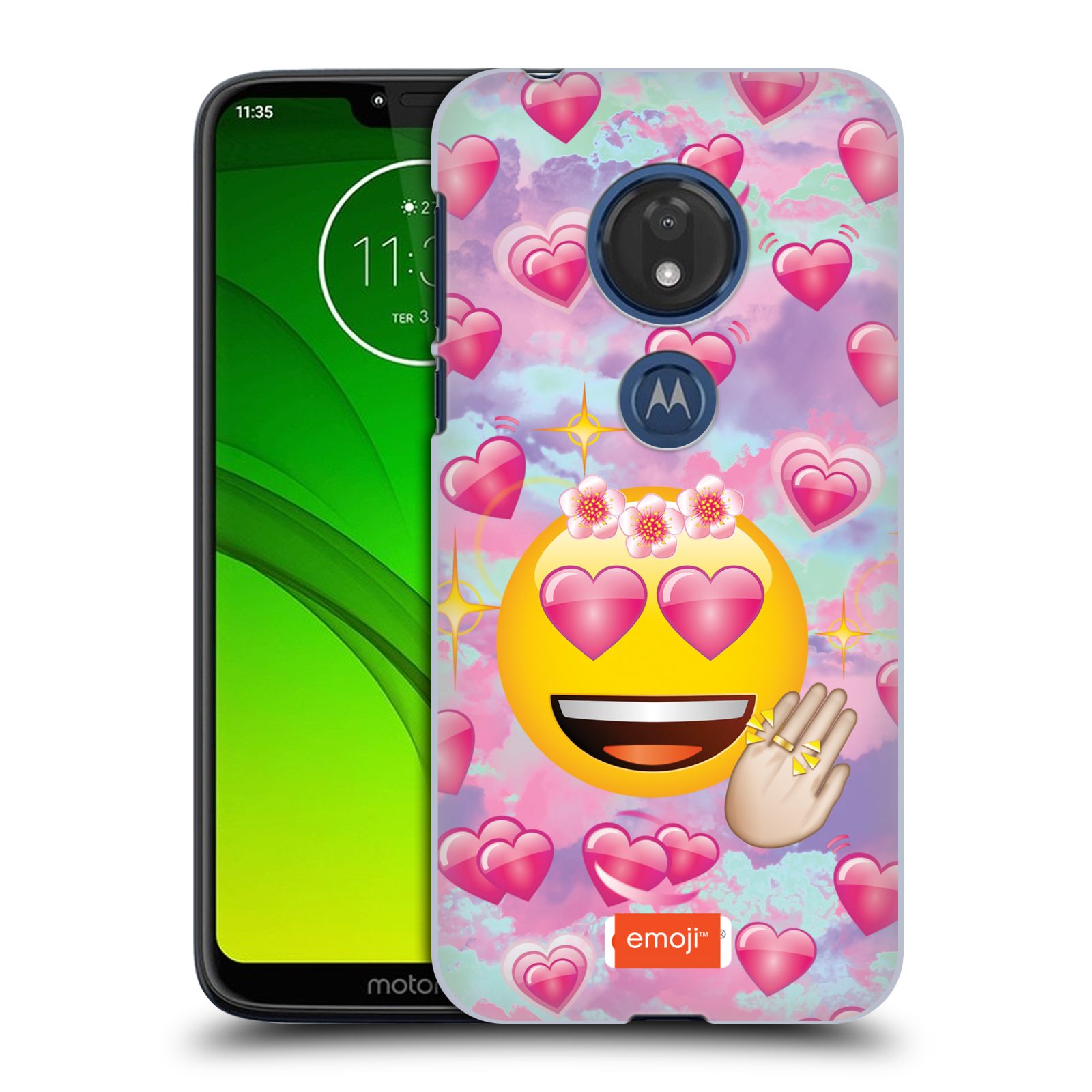 Pouzdro na mobil Motorola Moto G7 Play smajlík oficiální kryt EMOJI velký smajlík růžová srdíčka