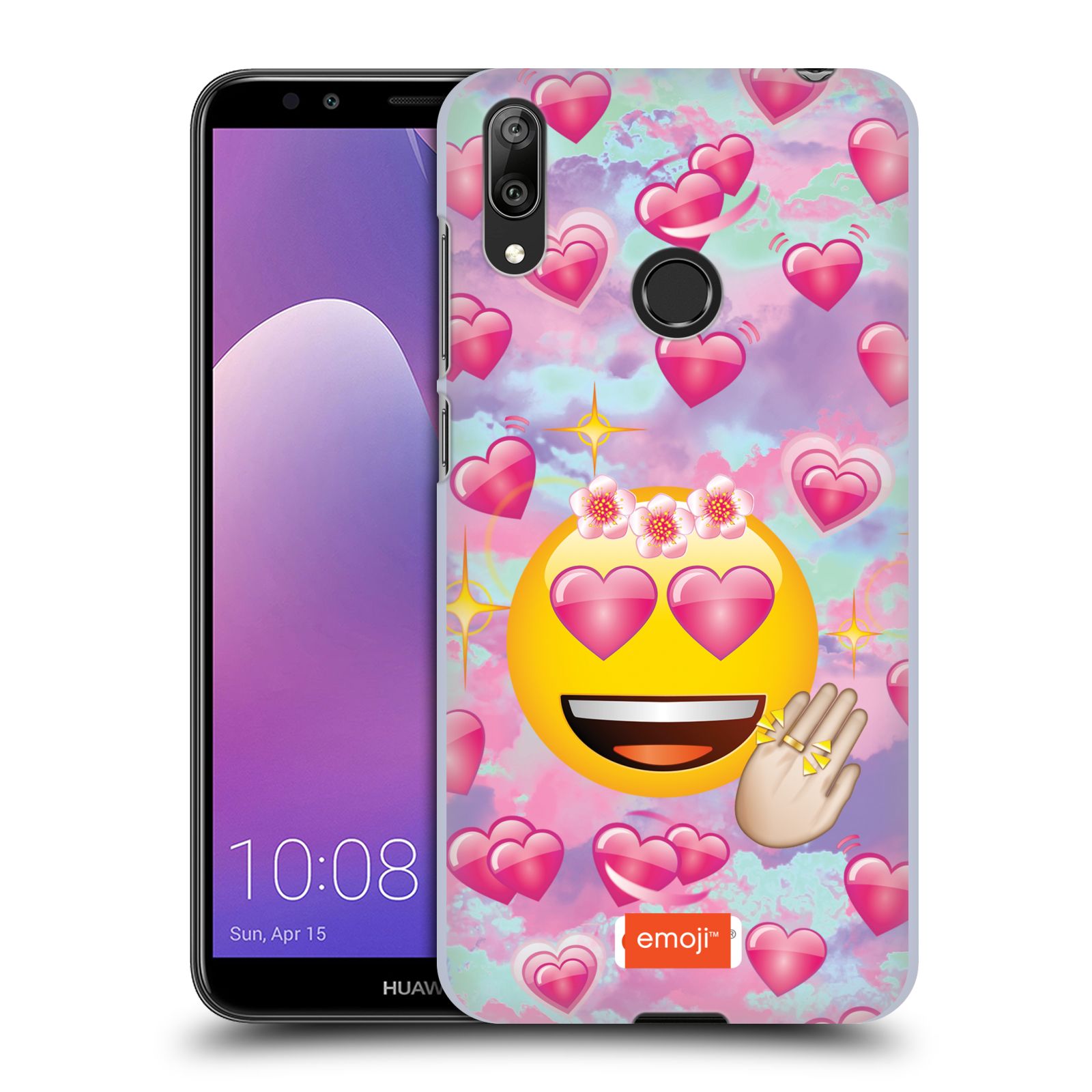 Pouzdro na mobil Huawei Y7 2019 - Head Case - smajlík oficiální kryt EMOJI velký smajlík růžová srdíčka