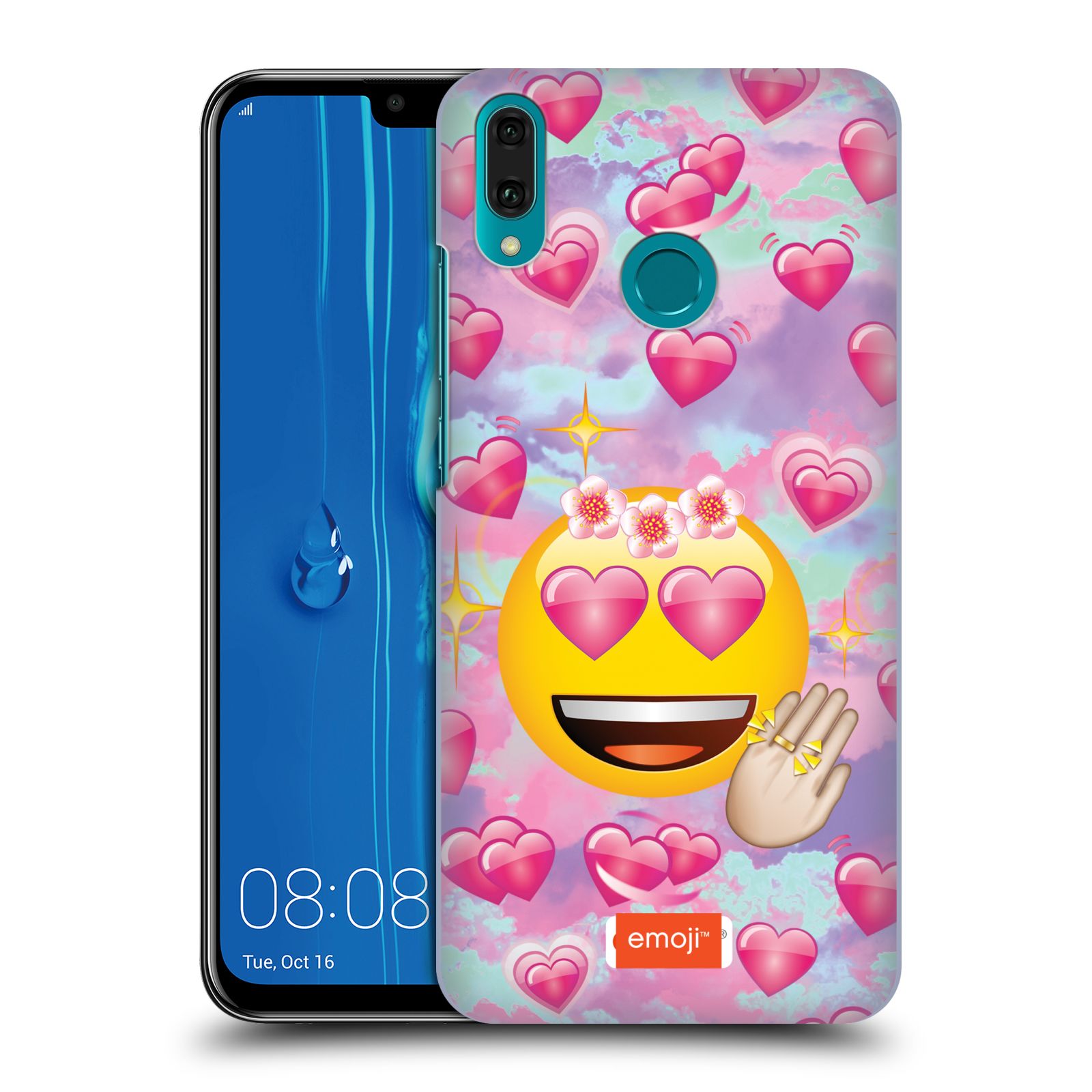 Pouzdro na mobil Huawei Y9 2019 - HEAD CASE - smajlík oficiální kryt EMOJI velký smajlík růžová srdíčka