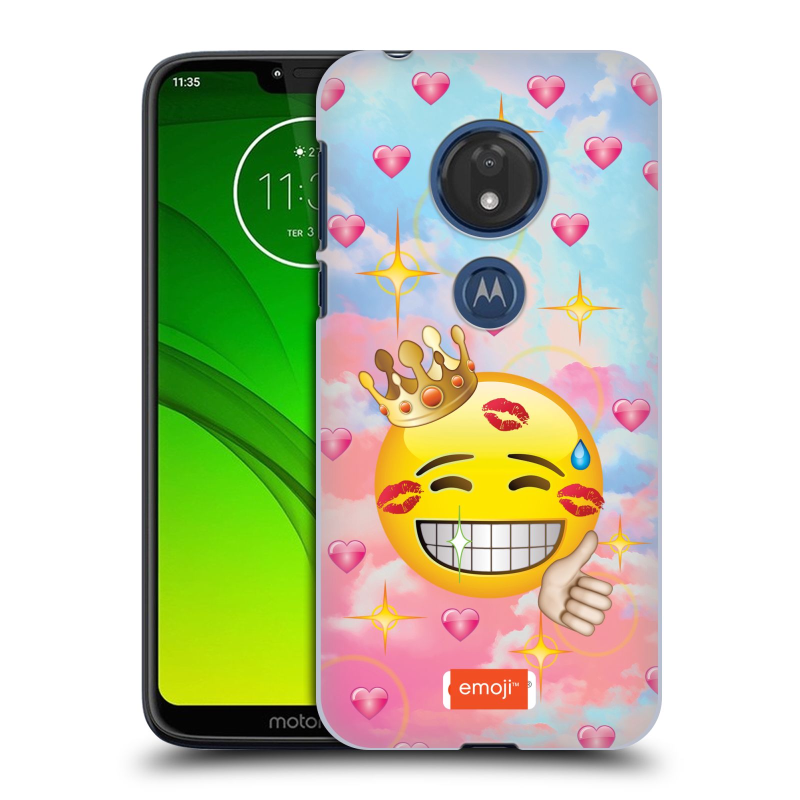 Pouzdro na mobil Motorola Moto G7 Play smajlík oficiální kryt EMOJI velký smajlík polibky a koruna