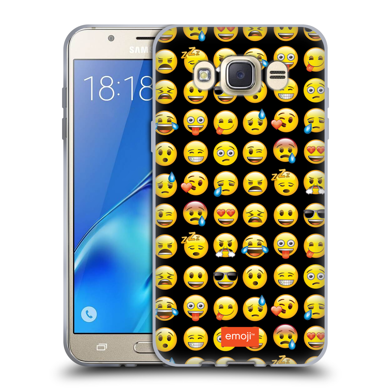 HEAD CASE silikonový obal na mobil Samsung Galaxy J7 2016 smajlík oficiální kryt EMOJI černé pozadí klasičtí smajlíci