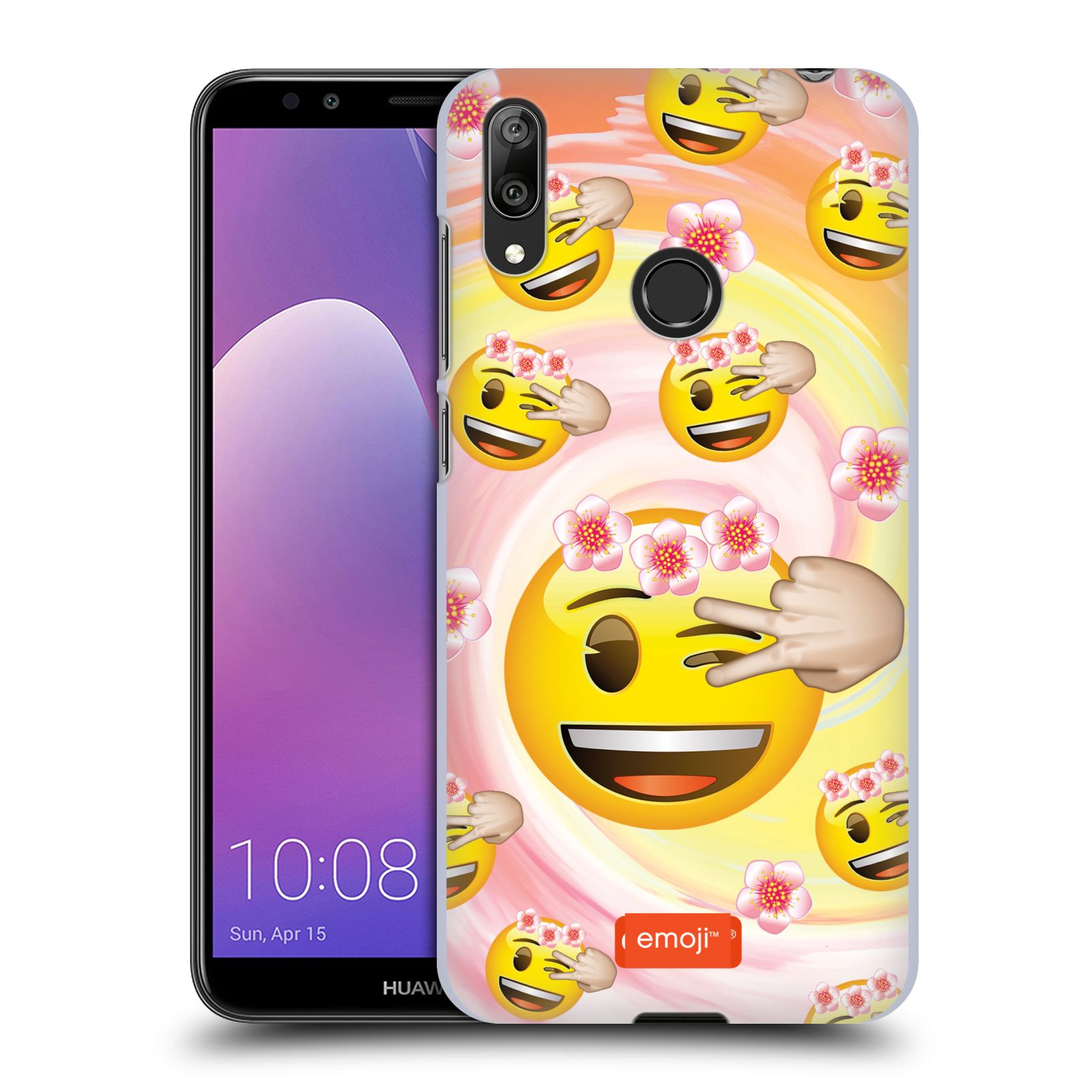 Pouzdro na mobil Huawei Y7 2019 - Head Case - smajlík oficiální kryt EMOJI velký smajlík květiny věneček