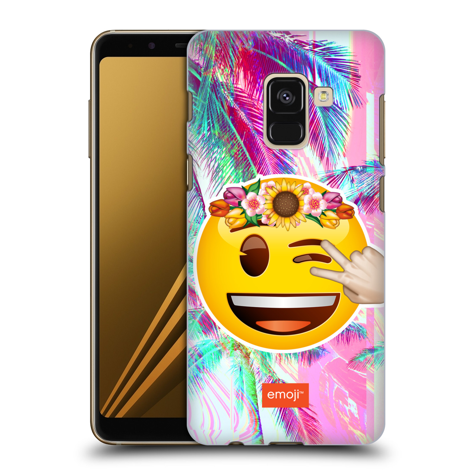 Pouzdro na mobil Samsung Galaxy A8+ 2018, A8 PLUS 2018 - HEAD CASE - Emoji smajlík palmy a květiny