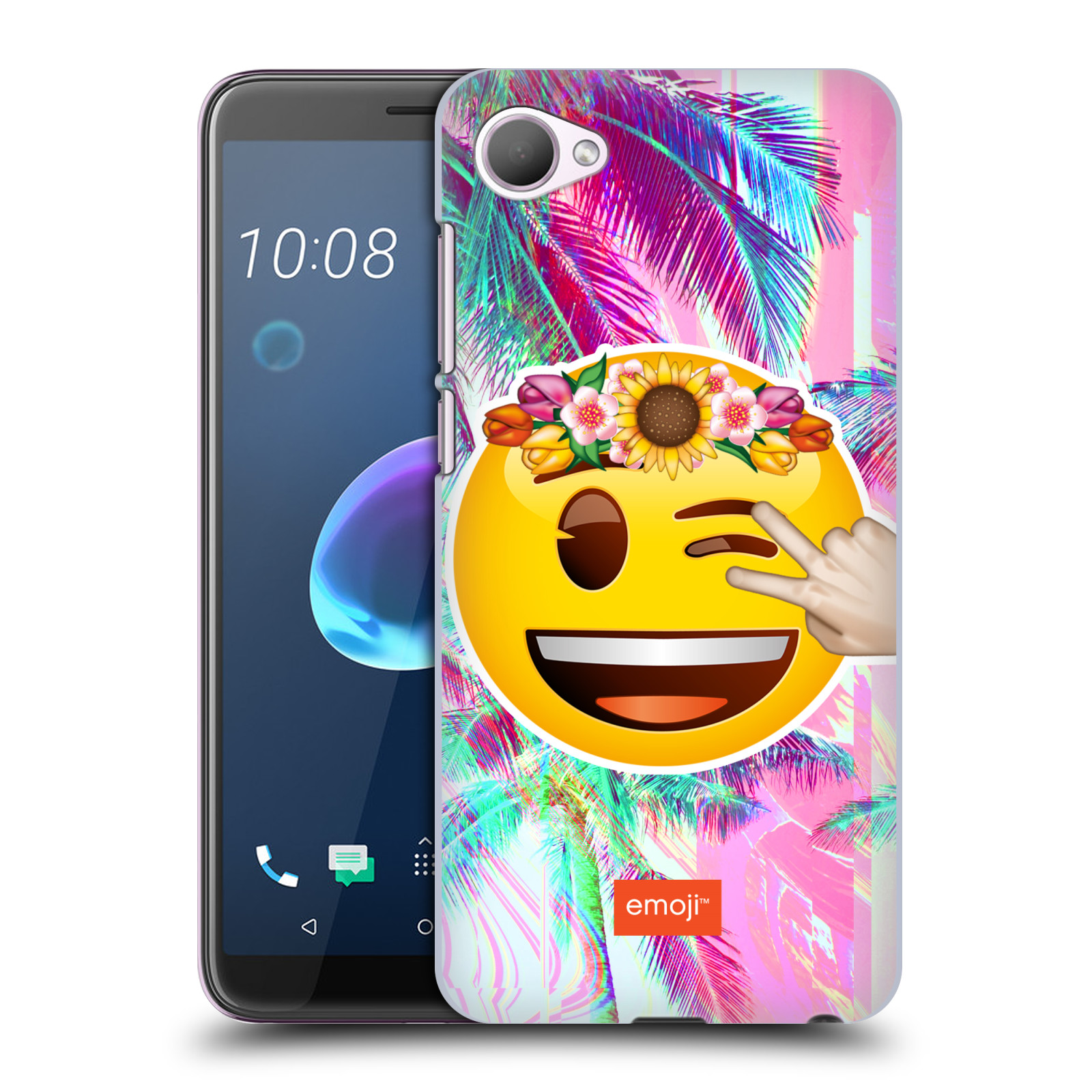 Pouzdro na mobil HTC Desire 12 / Desire 12 DUAL SIM - HEAD CASE - Emoji smajlík palmy a květiny