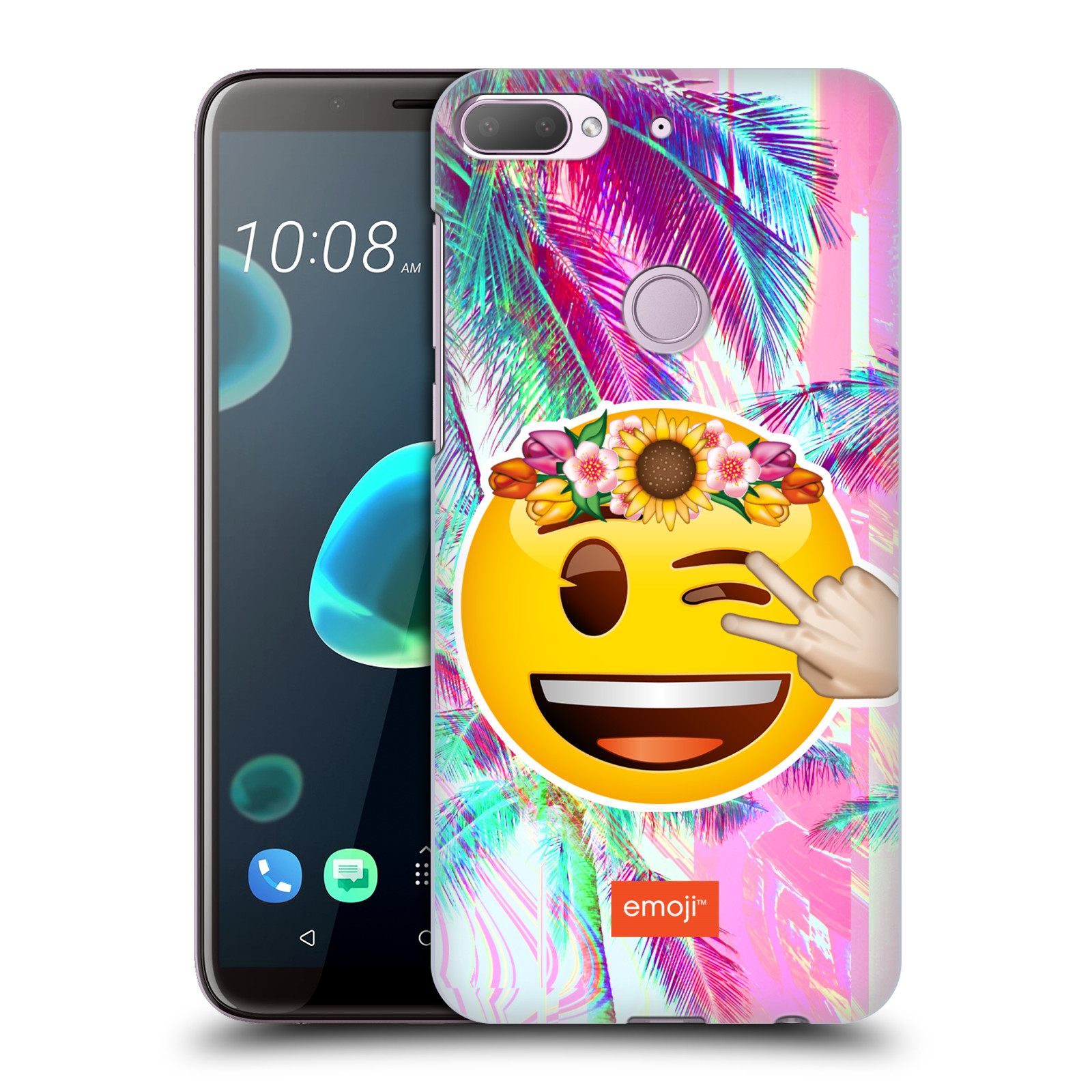 Pouzdro na mobil HTC Desire 12+ / Desire 12+ DUAL SIM - HEAD CASE - Emoji smajlík palmy a květiny