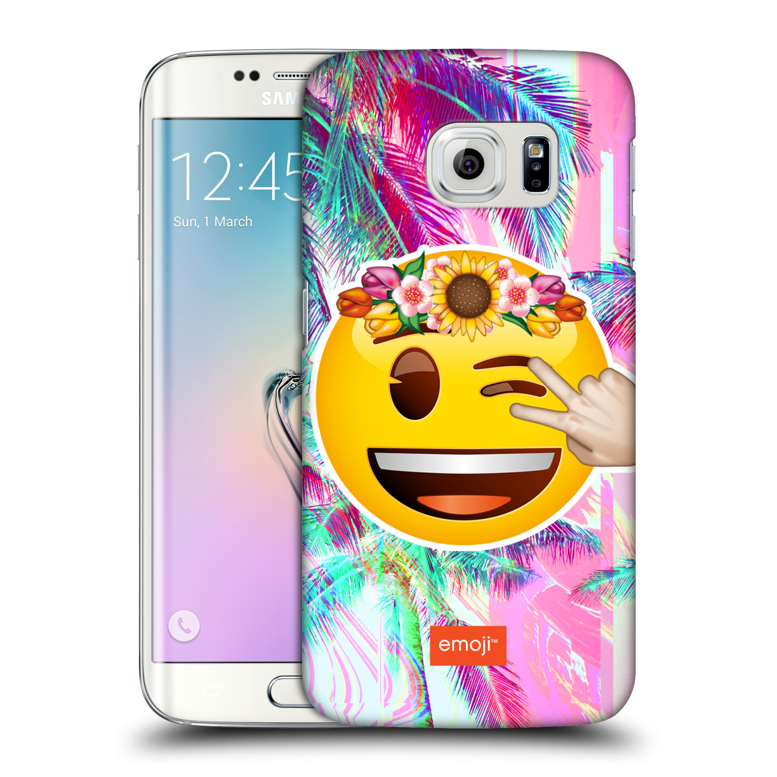 Pouzdro na mobil Samsung Galaxy S6 EDGE - HEAD CASE - Emoji smajlík palmy a květiny