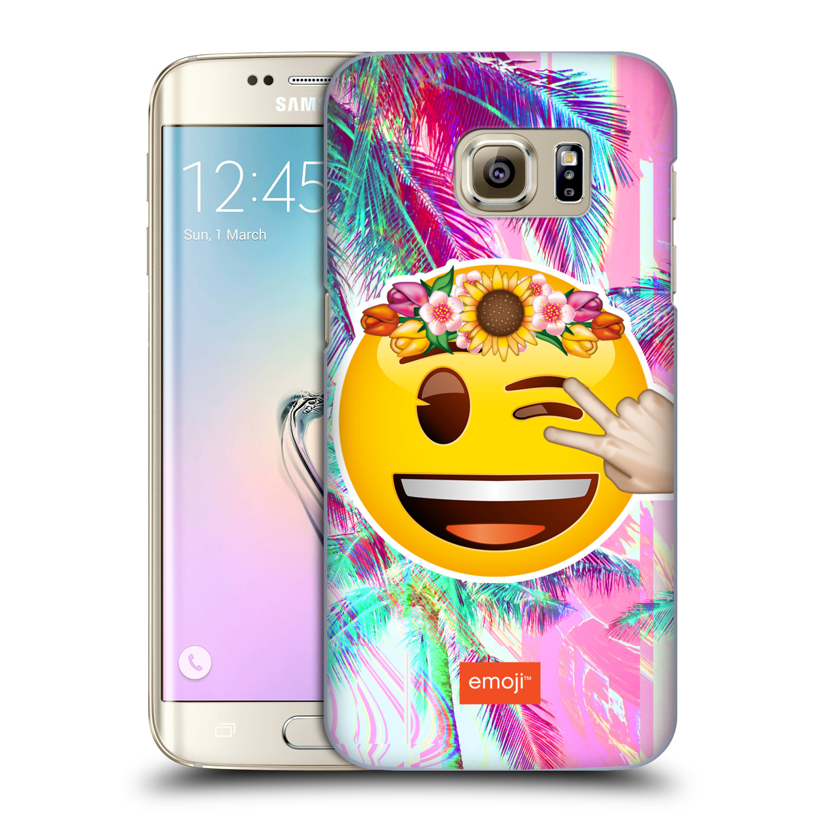 Pouzdro na mobil Samsung Galaxy S7 EDGE - HEAD CASE - Emoji smajlík palmy a květiny
