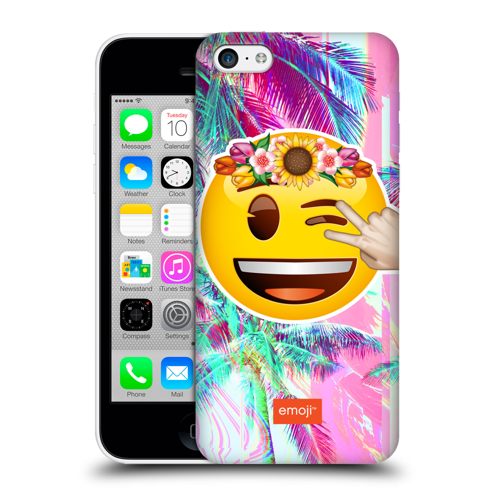 Pouzdro na mobil Apple Iphone 5C - HEAD CASE - Emoji smajlík palmy a květiny