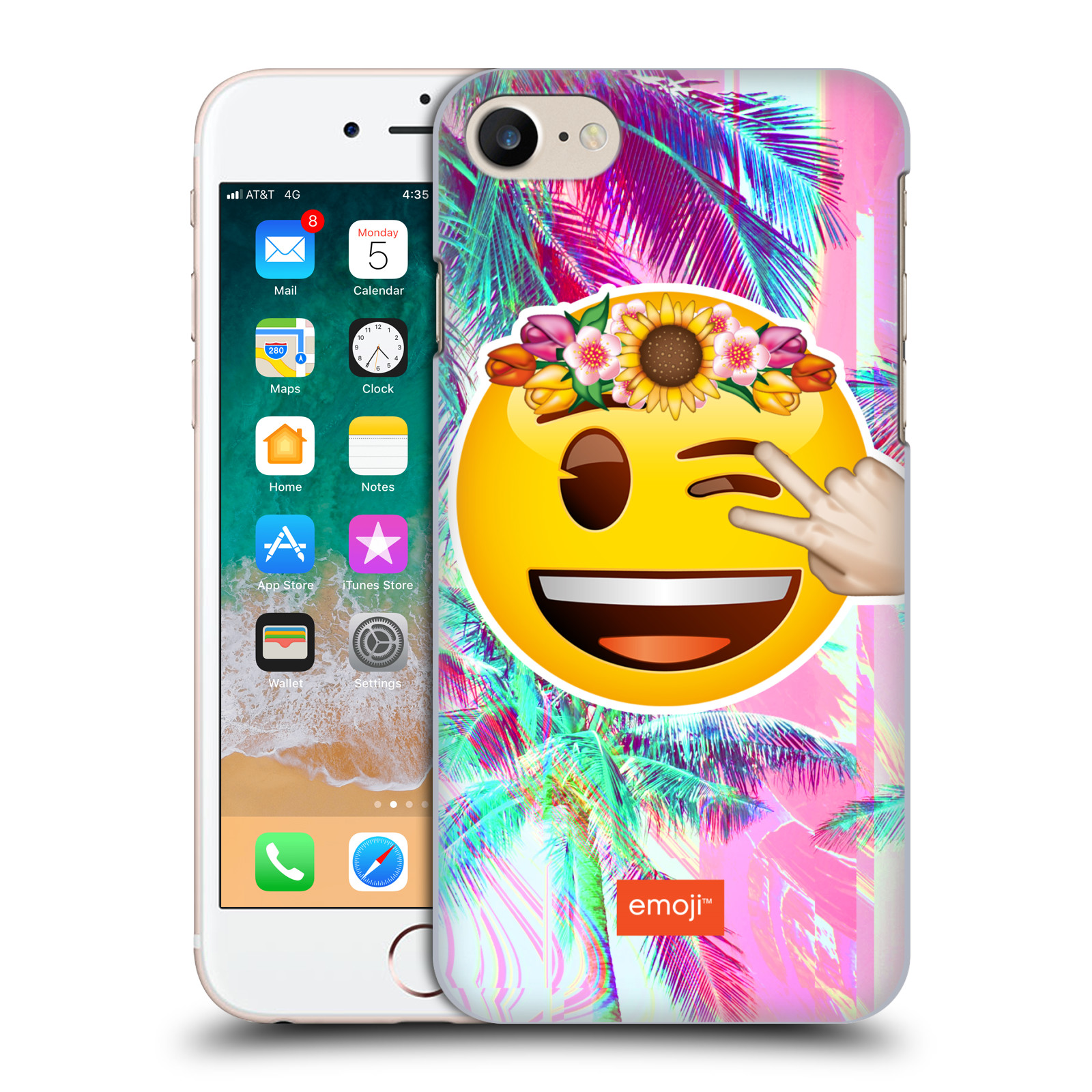 Pouzdro na mobil Apple Iphone 7/8 - HEAD CASE - Emoji smajlík palmy a květiny