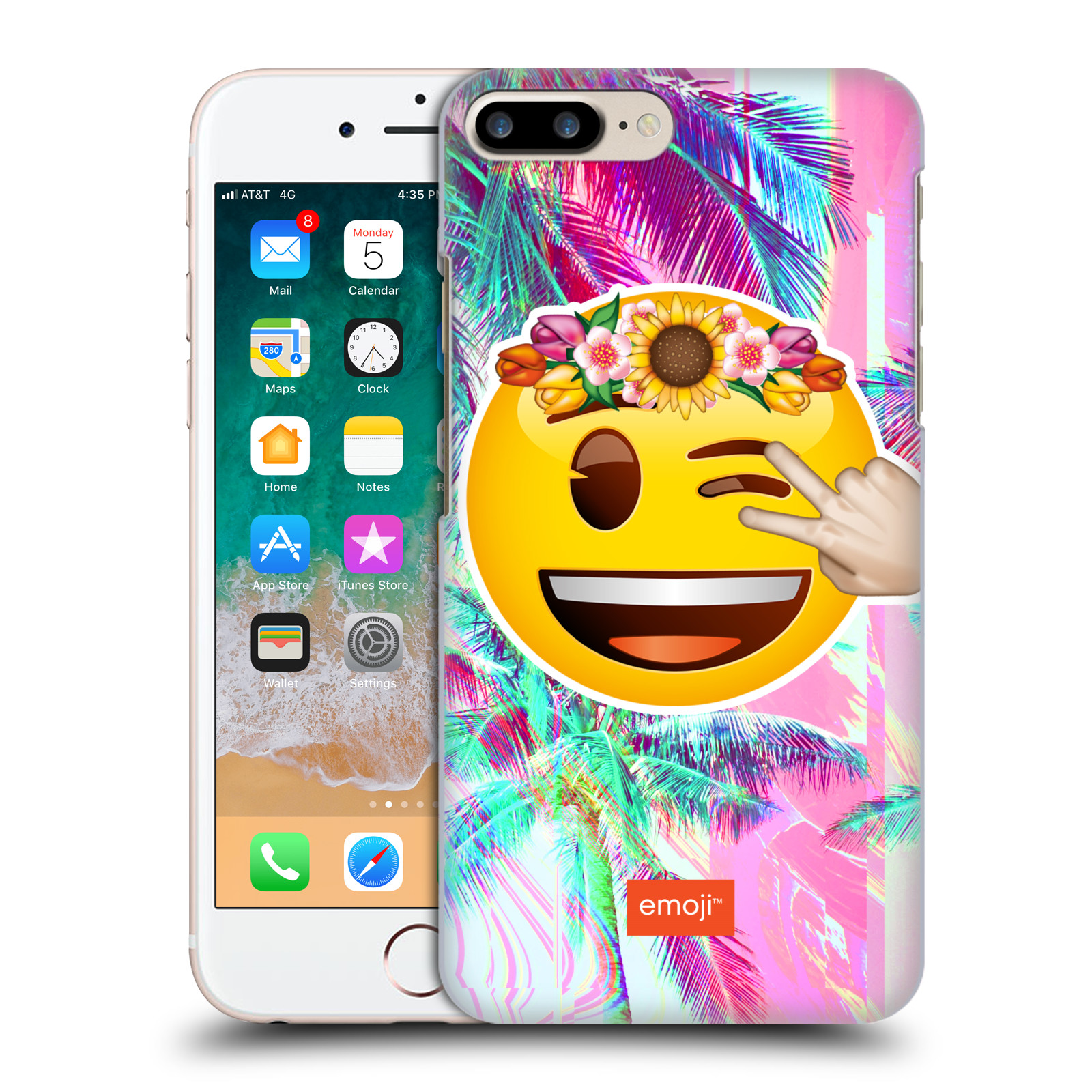 Pouzdro na mobil Apple Iphone 7/8 PLUS - HEAD CASE - Emoji smajlík palmy a květiny