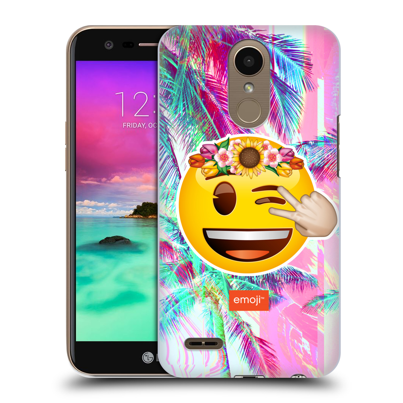Pouzdro na mobil LG K10 2017 / K10 2017 DUAL SIM - HEAD CASE - Emoji smajlík palmy a květiny