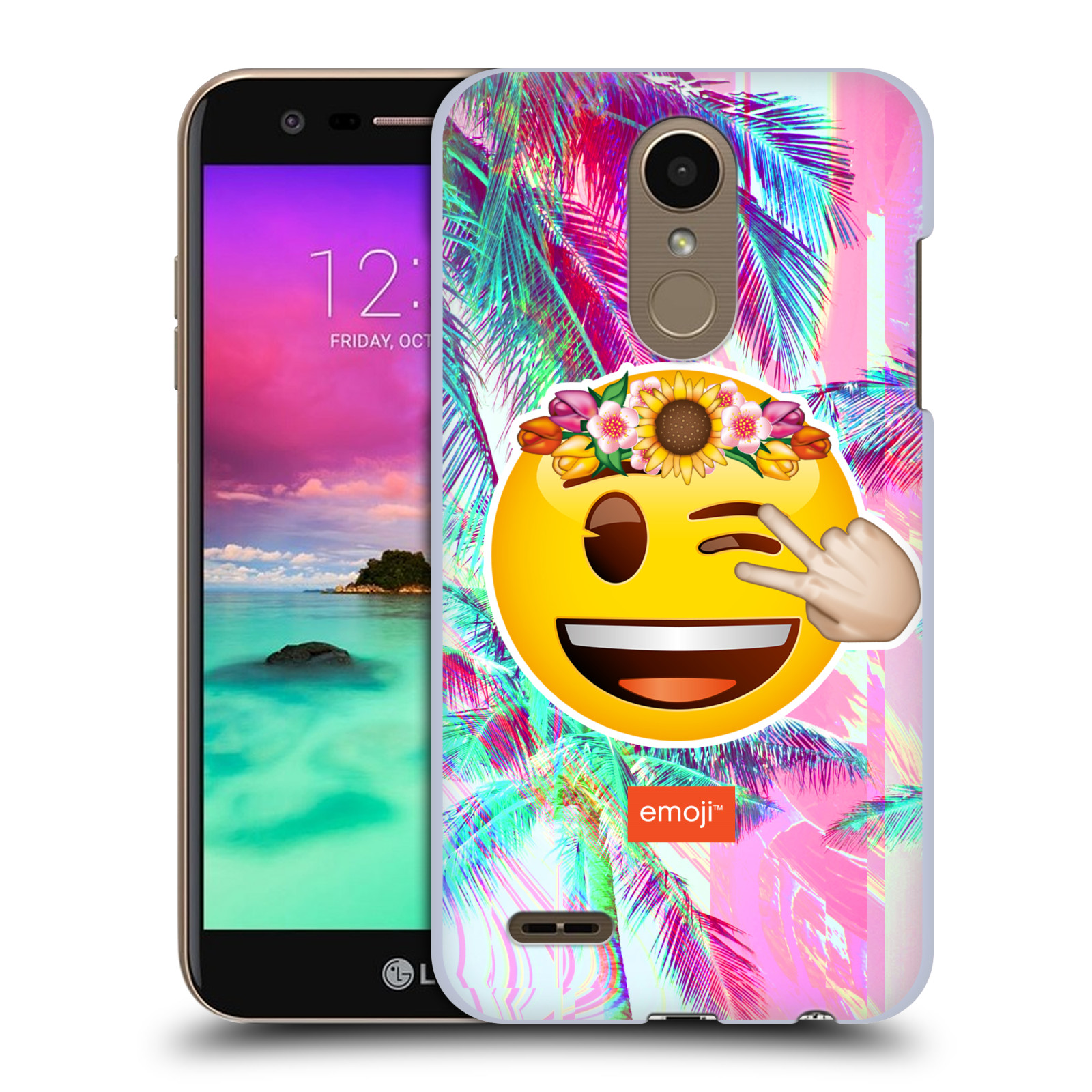 Pouzdro na mobil LG K10 2018 - HEAD CASE - Emoji smajlík palmy a květiny
