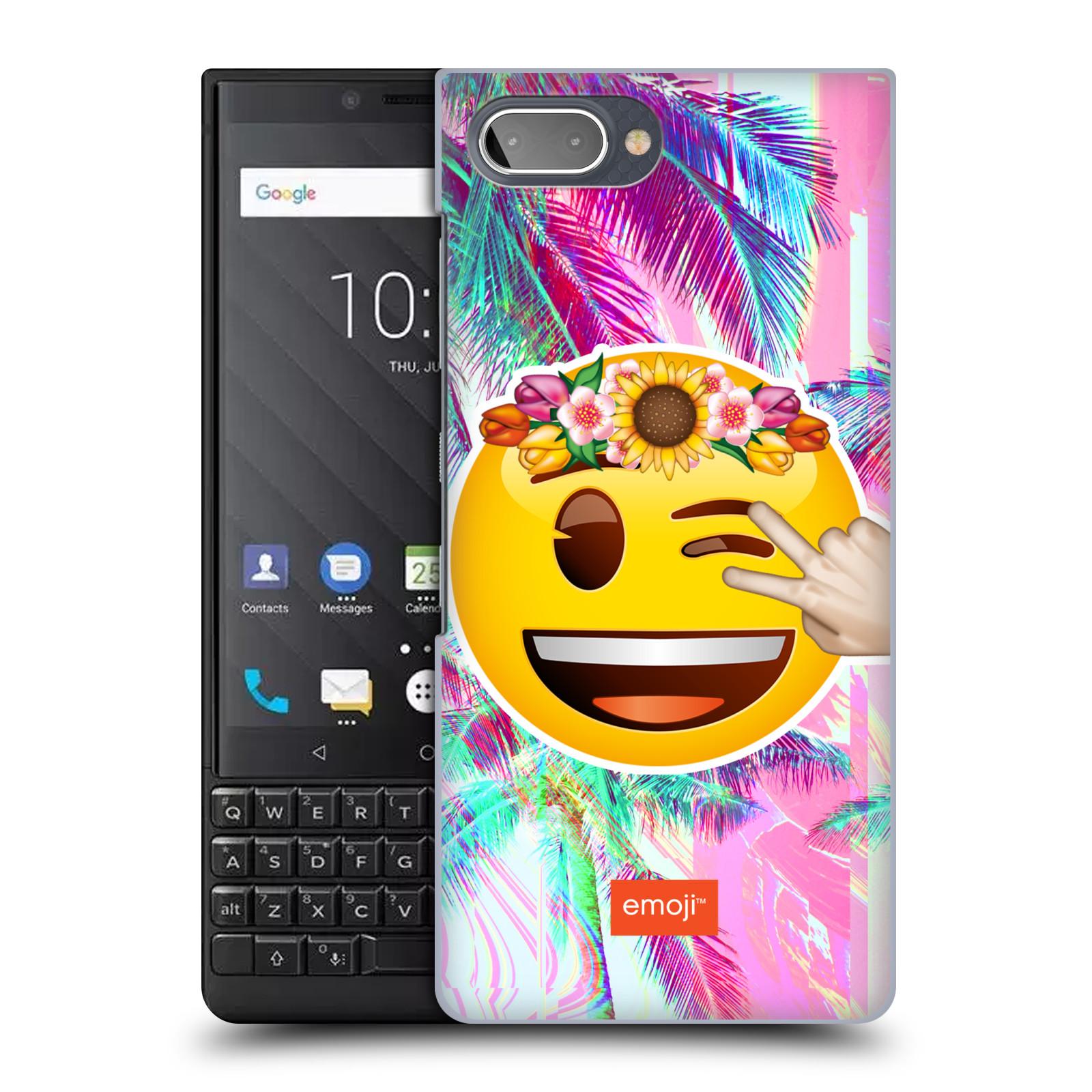 Pouzdro na mobil Blackberry KEY 2 - HEAD CASE - Emoji smajlík palmy a květiny