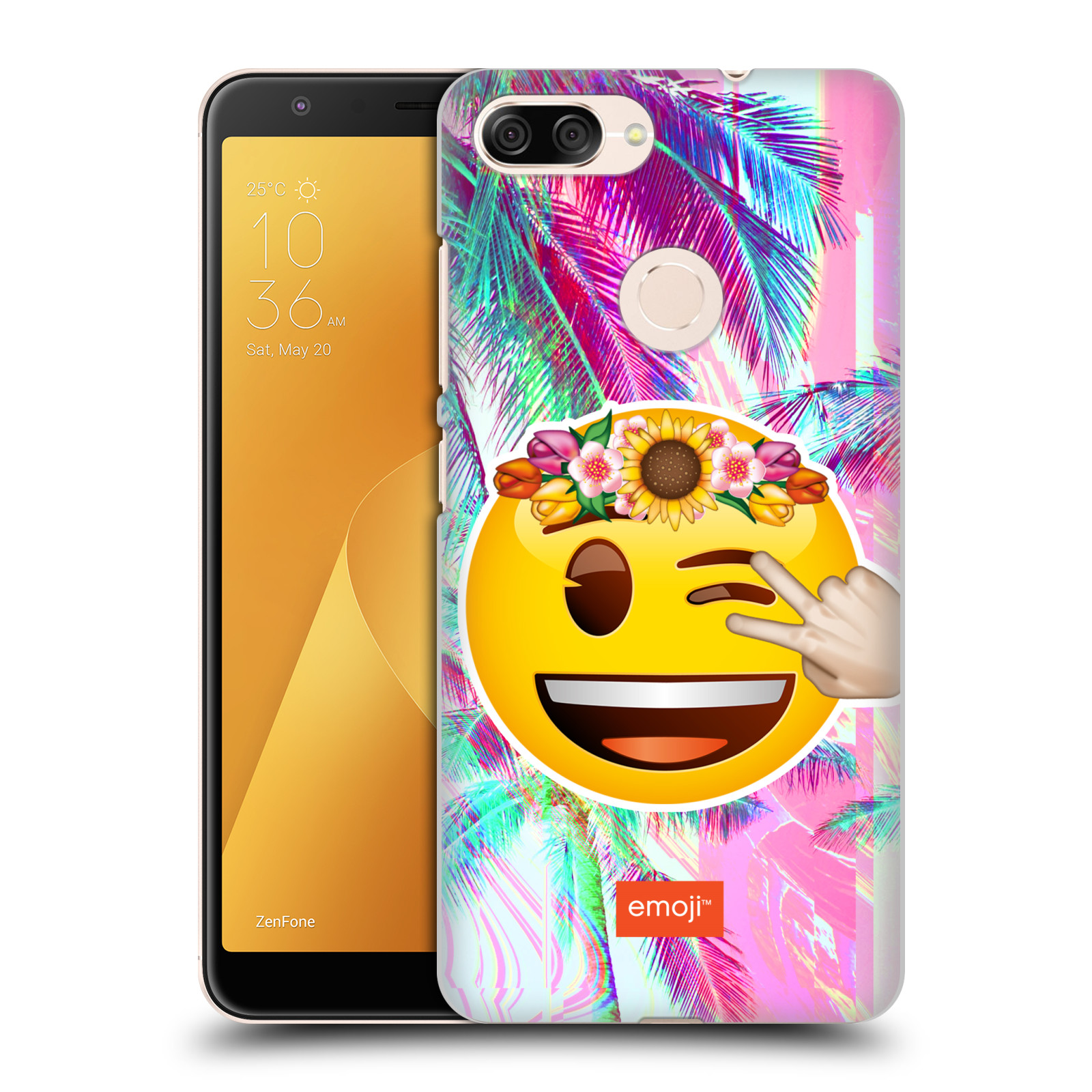 Pouzdro na mobil ASUS ZENFONE Max Plus M1 - HEAD CASE - Emoji smajlík palmy a květiny