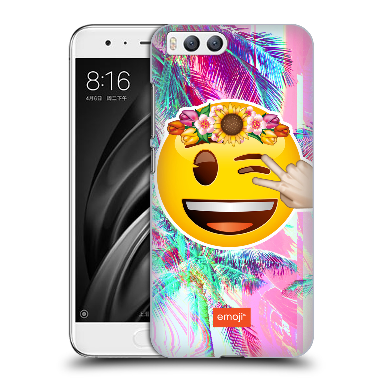 Pouzdro na mobil Xiaomi MI6 - HEAD CASE - Emoji smajlík palmy a květiny
