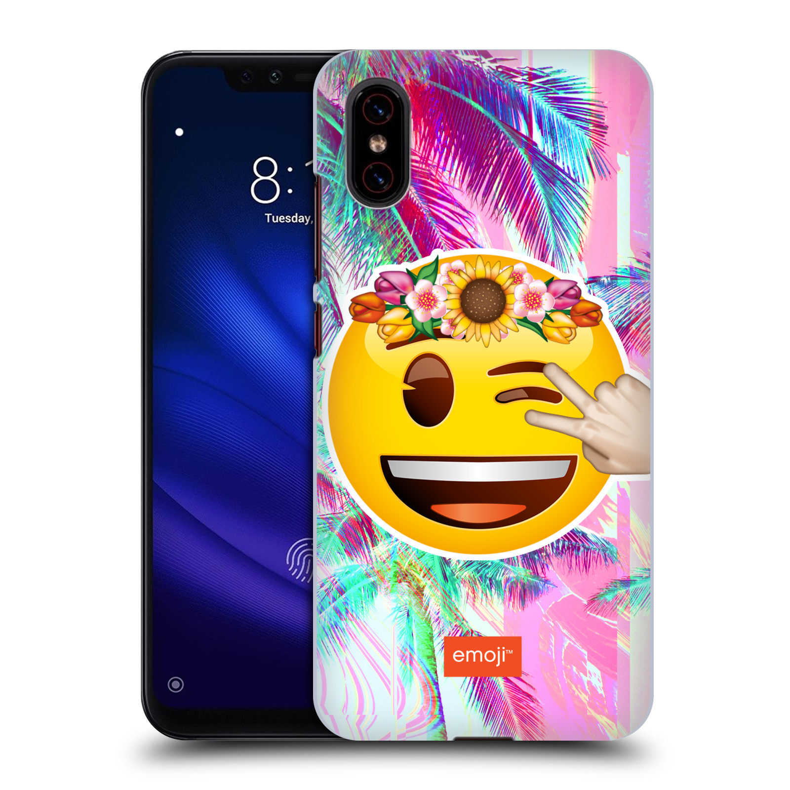 Pouzdro na mobil Xiaomi  Mi 8 PRO - HEAD CASE - Emoji smajlík palmy a květiny