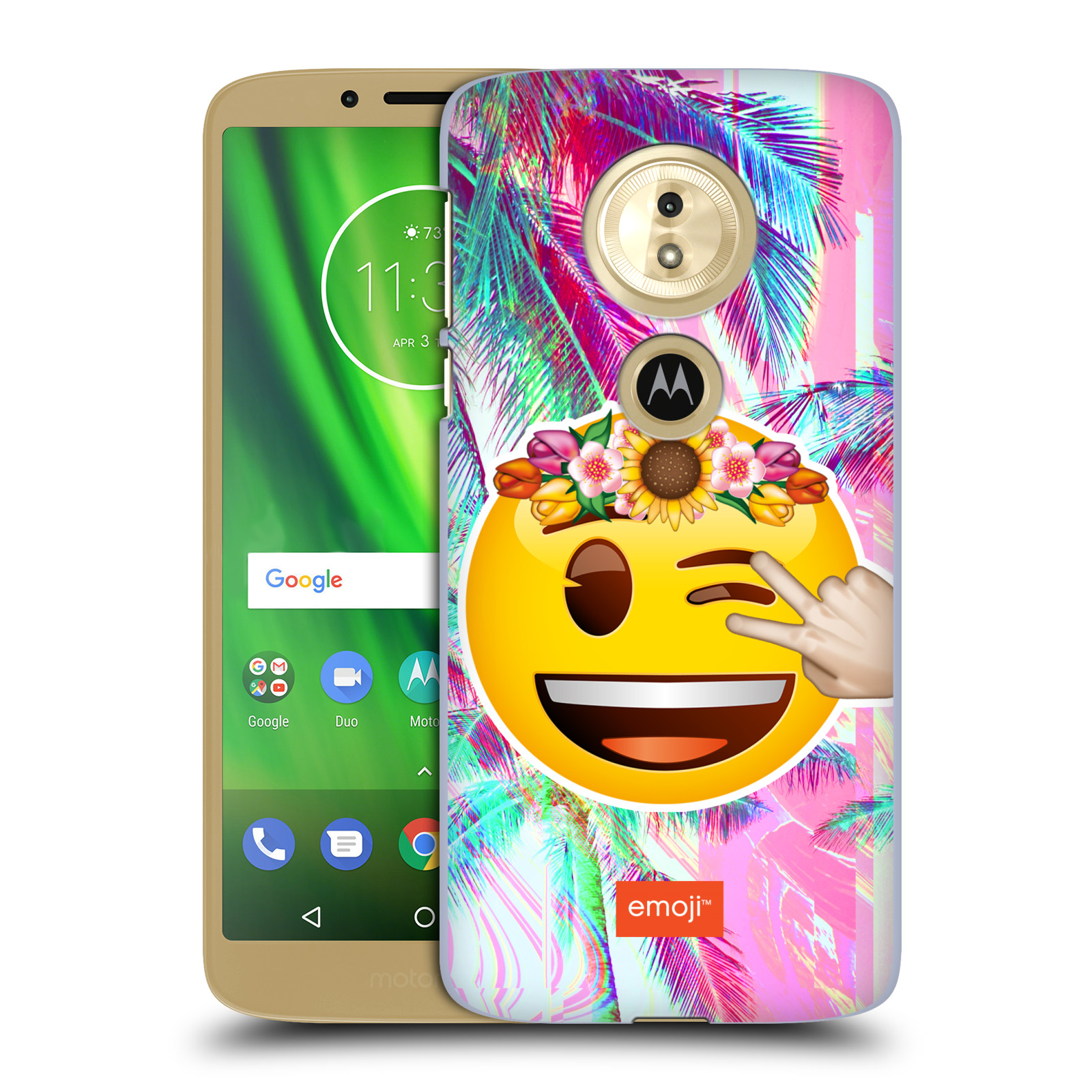 Pouzdro na mobil Motorola Moto E5 - HEAD CASE - Emoji smajlík palmy a květiny