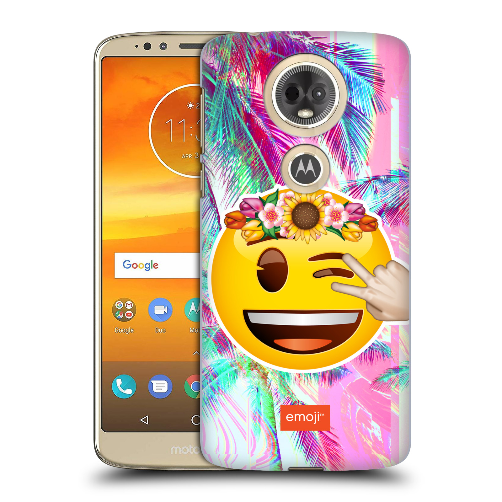 Pouzdro na mobil Motorola Moto E5 PLUS - HEAD CASE - Emoji smajlík palmy a květiny