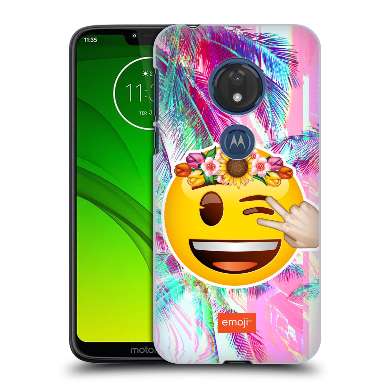 Pouzdro na mobil Motorola Moto G7 Play - HEAD CASE - Emoji smajlík palmy a květiny