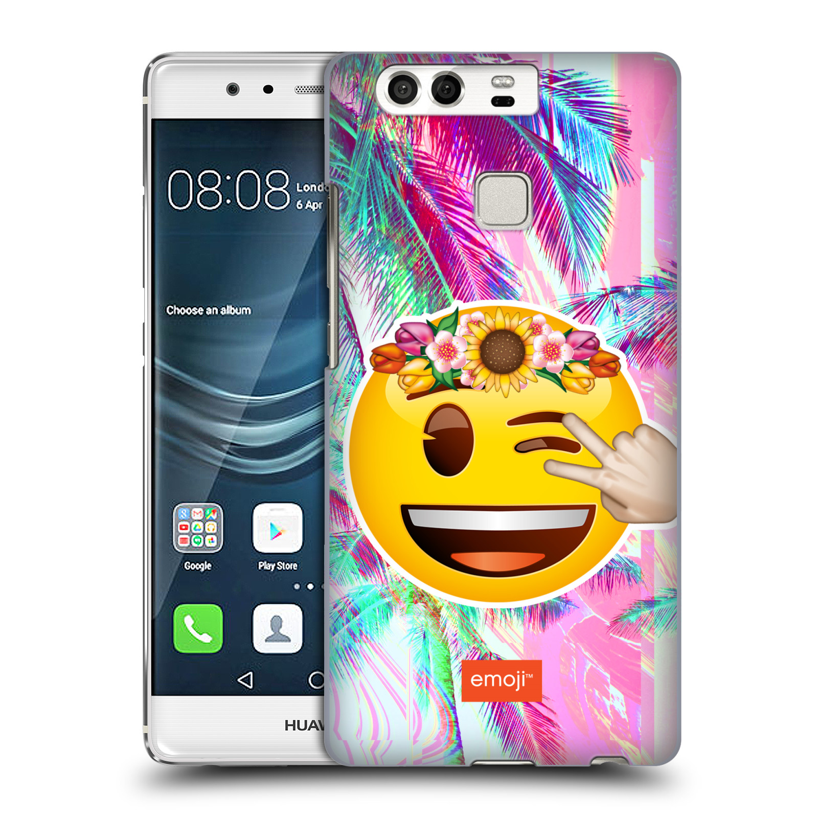 Pouzdro na mobil Huawei P9 / P9 DUAL SIM - HEAD CASE - Emoji smajlík palmy a květiny