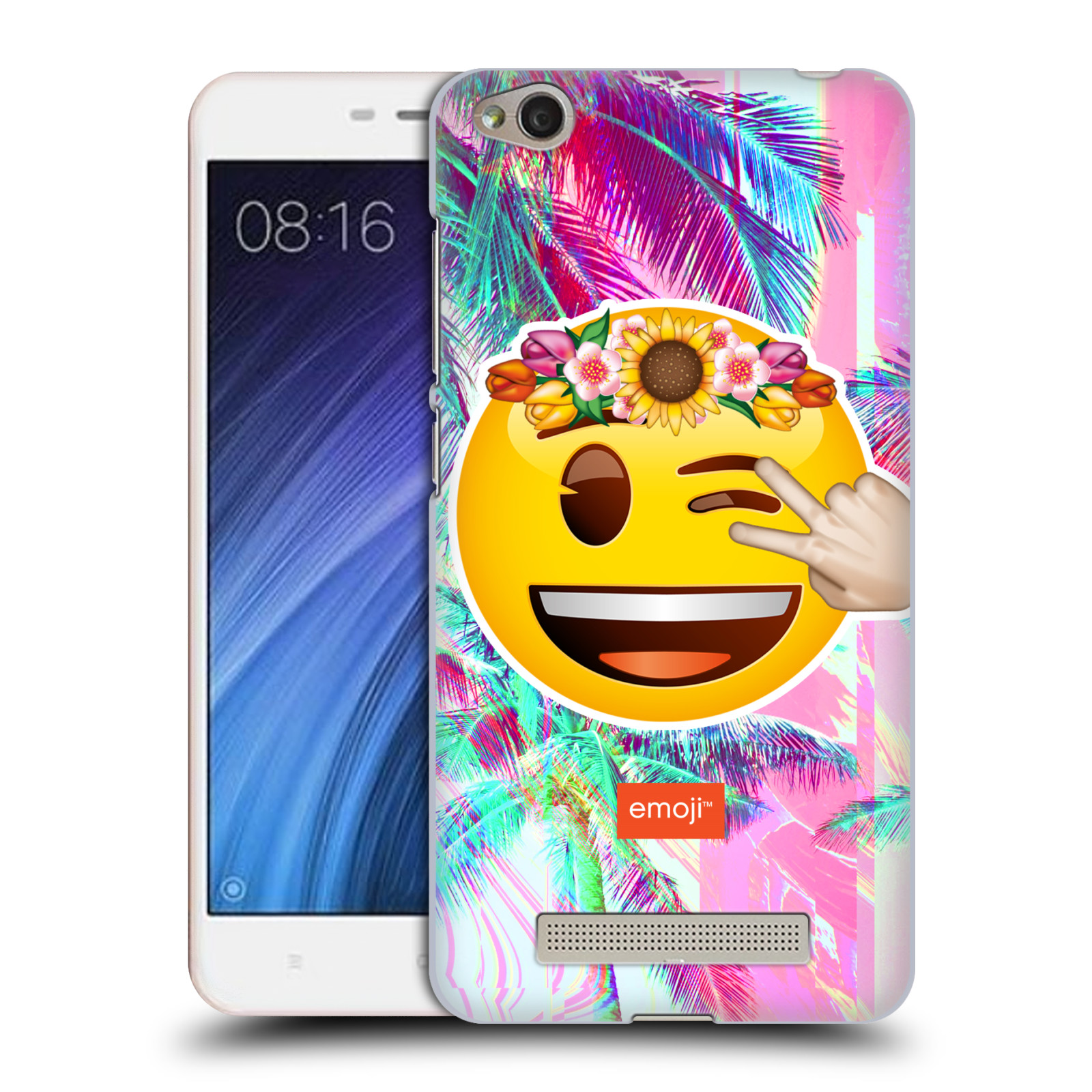 Pouzdro na mobil Xiaomi Redmi 4a - HEAD CASE - Emoji smajlík palmy a květiny