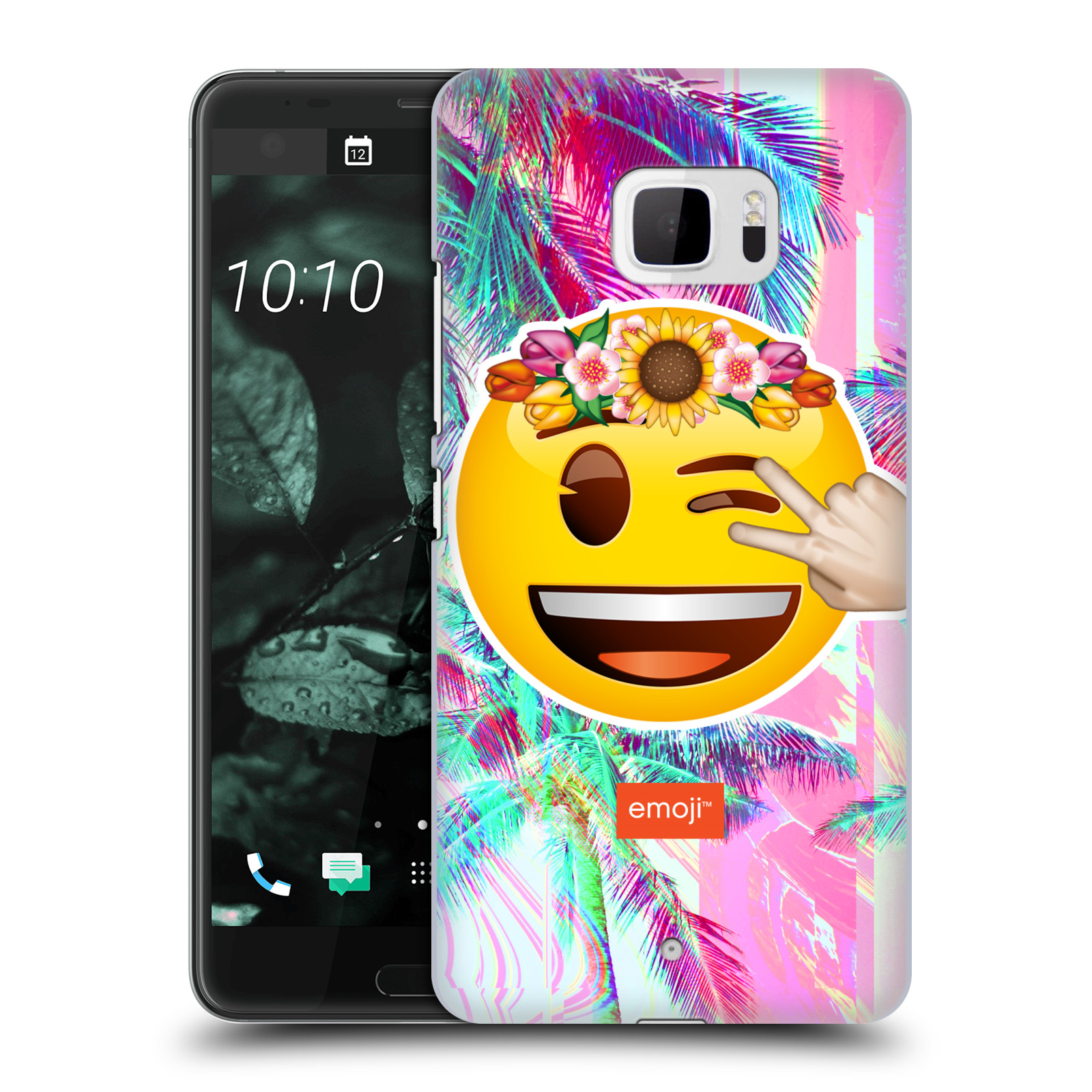 Pouzdro na mobil HTC U Ultra - HEAD CASE - Emoji smajlík palmy a květiny