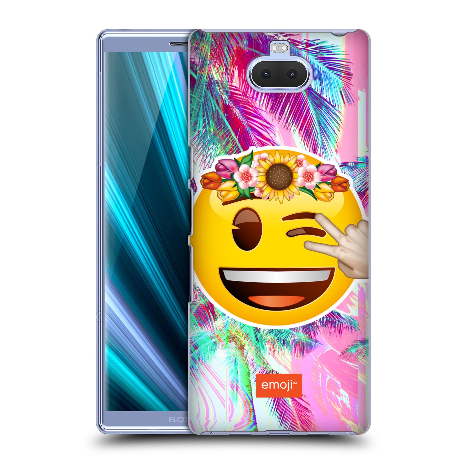 Pouzdro na mobil Sony Xperia 10 - HEAD CASE - Emoji smajlík palmy a květiny
