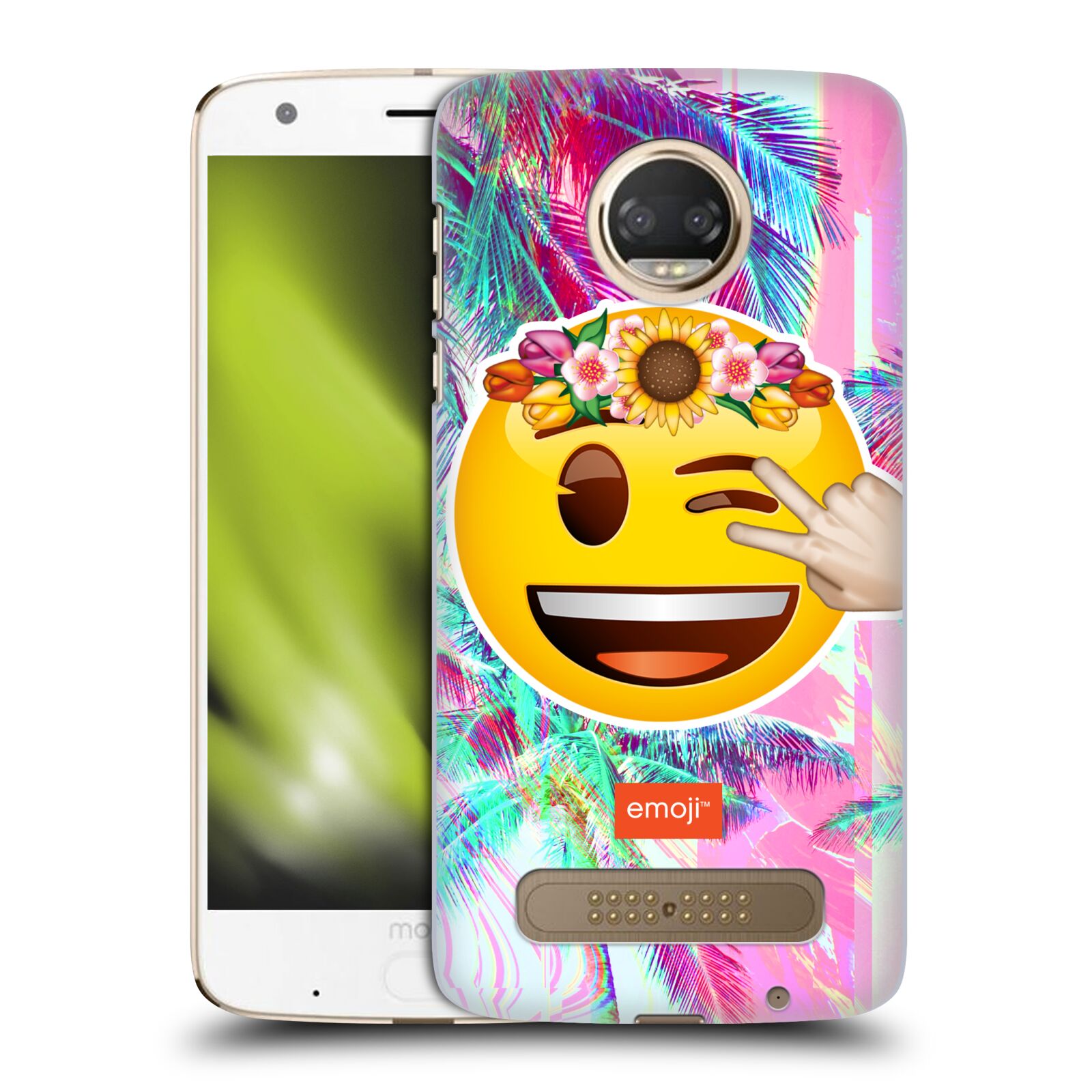 Pouzdro na mobil Motorola Moto Z2 PLAY - HEAD CASE - Emoji smajlík palmy a květiny