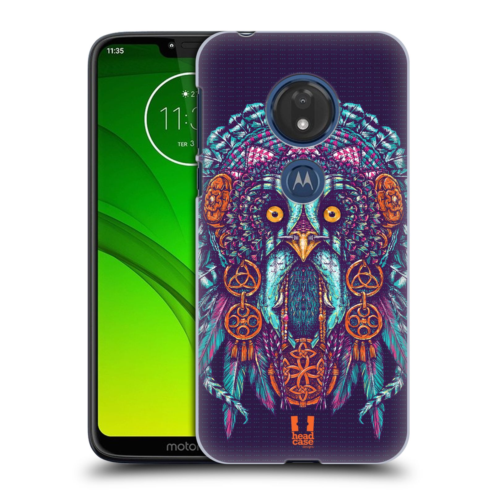 Pouzdro na mobil Motorola Moto G7 Play vzor Etnické sovy oranžová a modrá