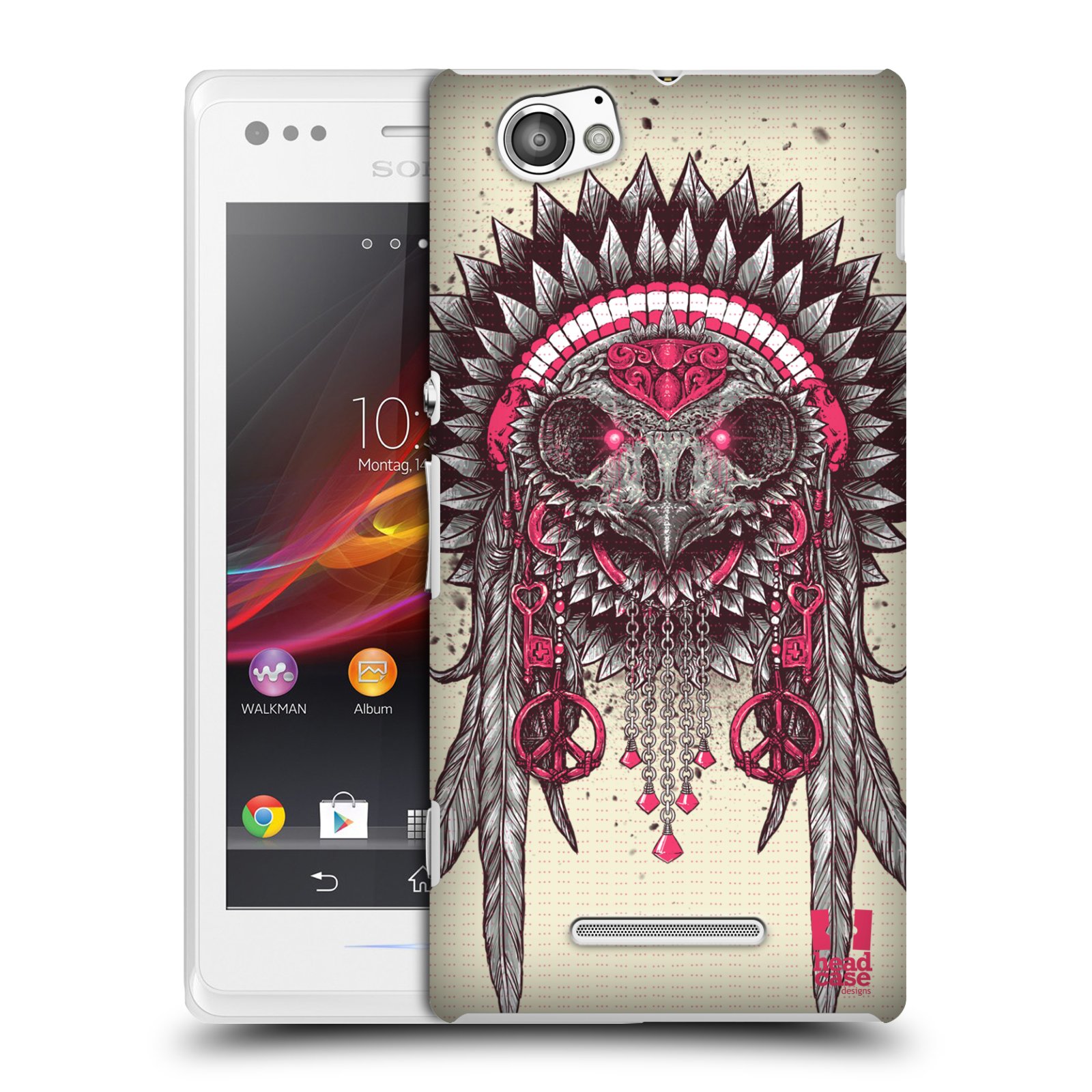 HEAD CASE plastový obal na mobil Sony Xperia M vzor Etnické sovy růžová a šedá