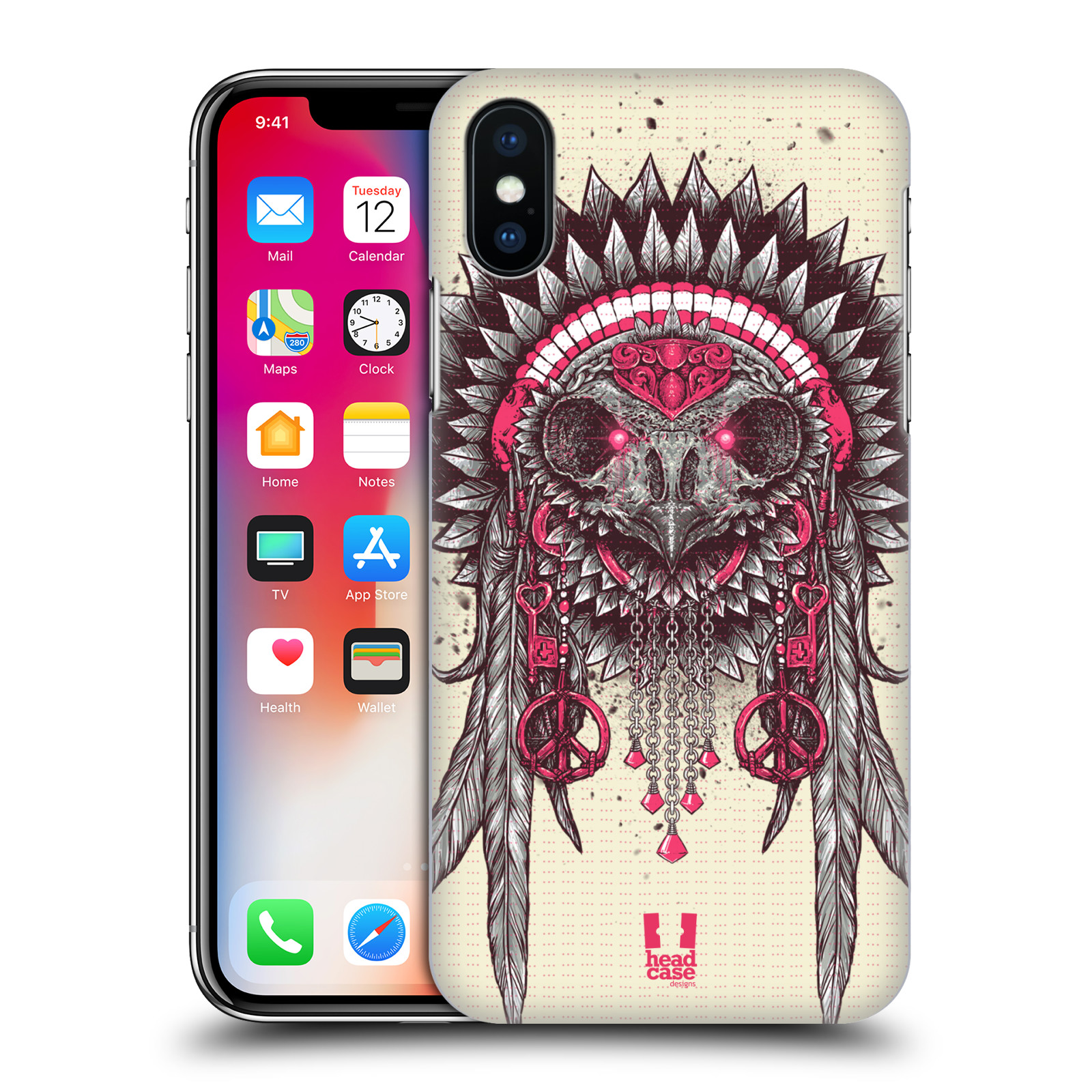 HEAD CASE plastový obal na mobil Apple Iphone X / XS vzor Etnické sovy růžová a šedá