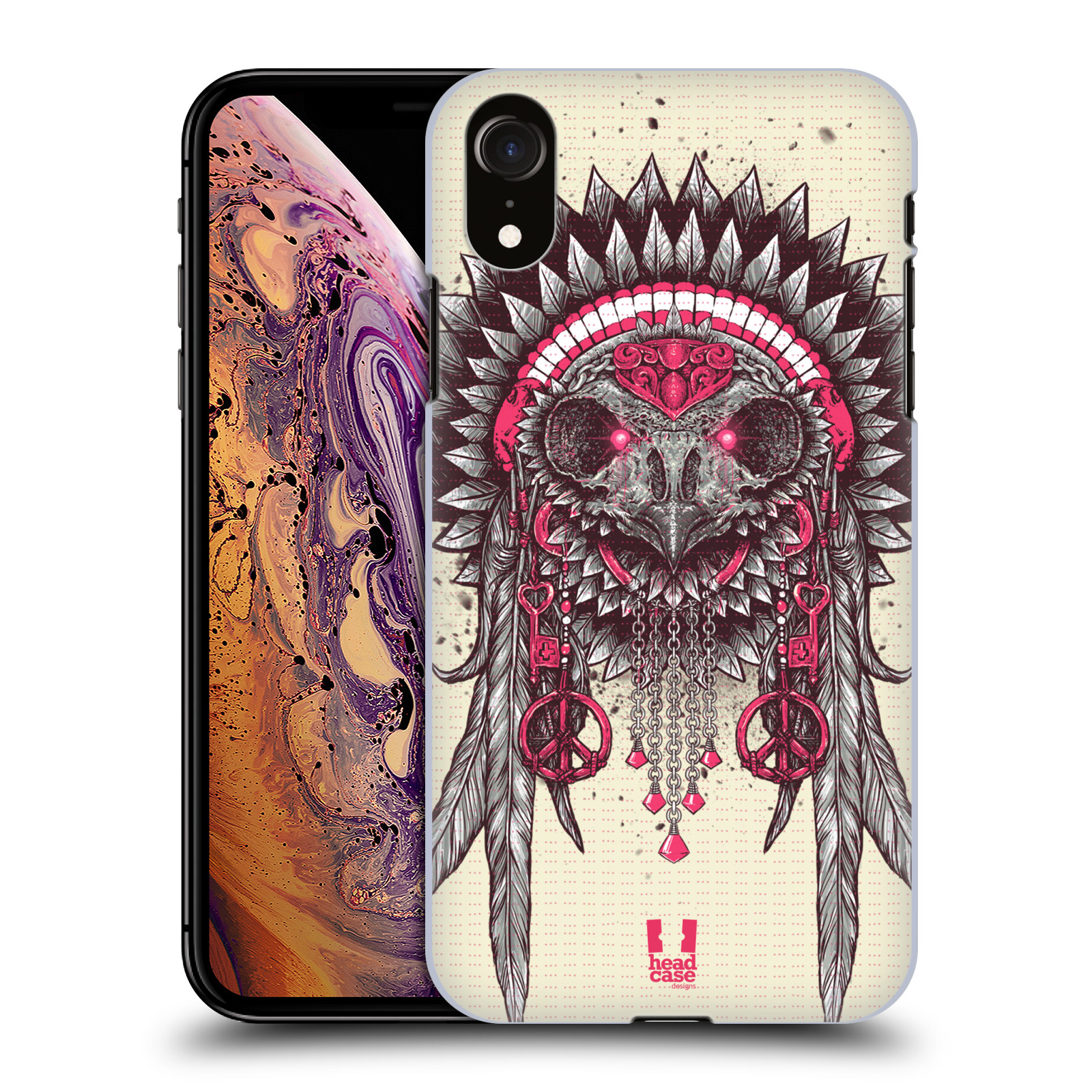 HEAD CASE plastový obal na mobil Apple Iphone XR vzor Etnické sovy růžová a šedá