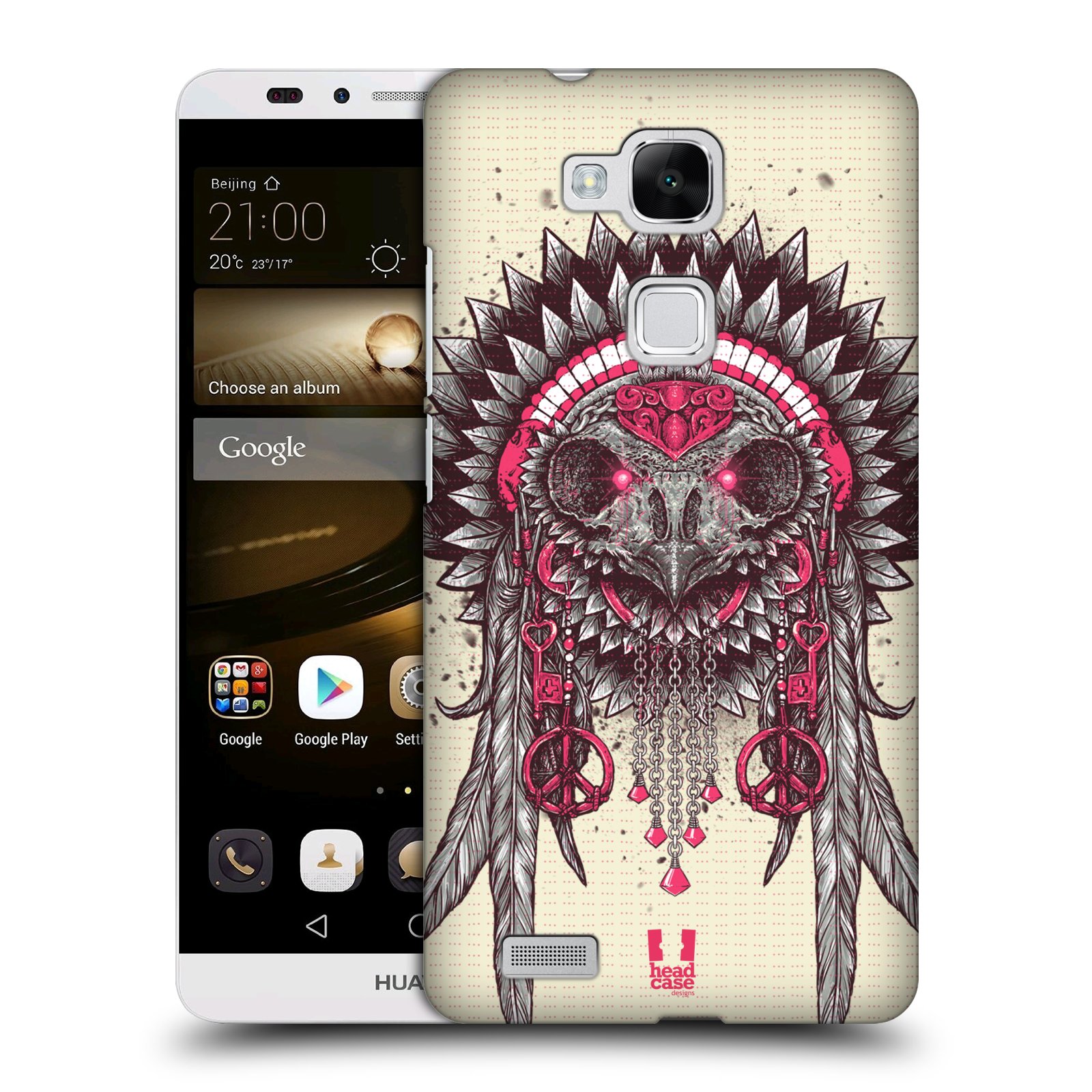 HEAD CASE plastový obal na mobil Huawei Mate 7 vzor Etnické sovy růžová a šedá